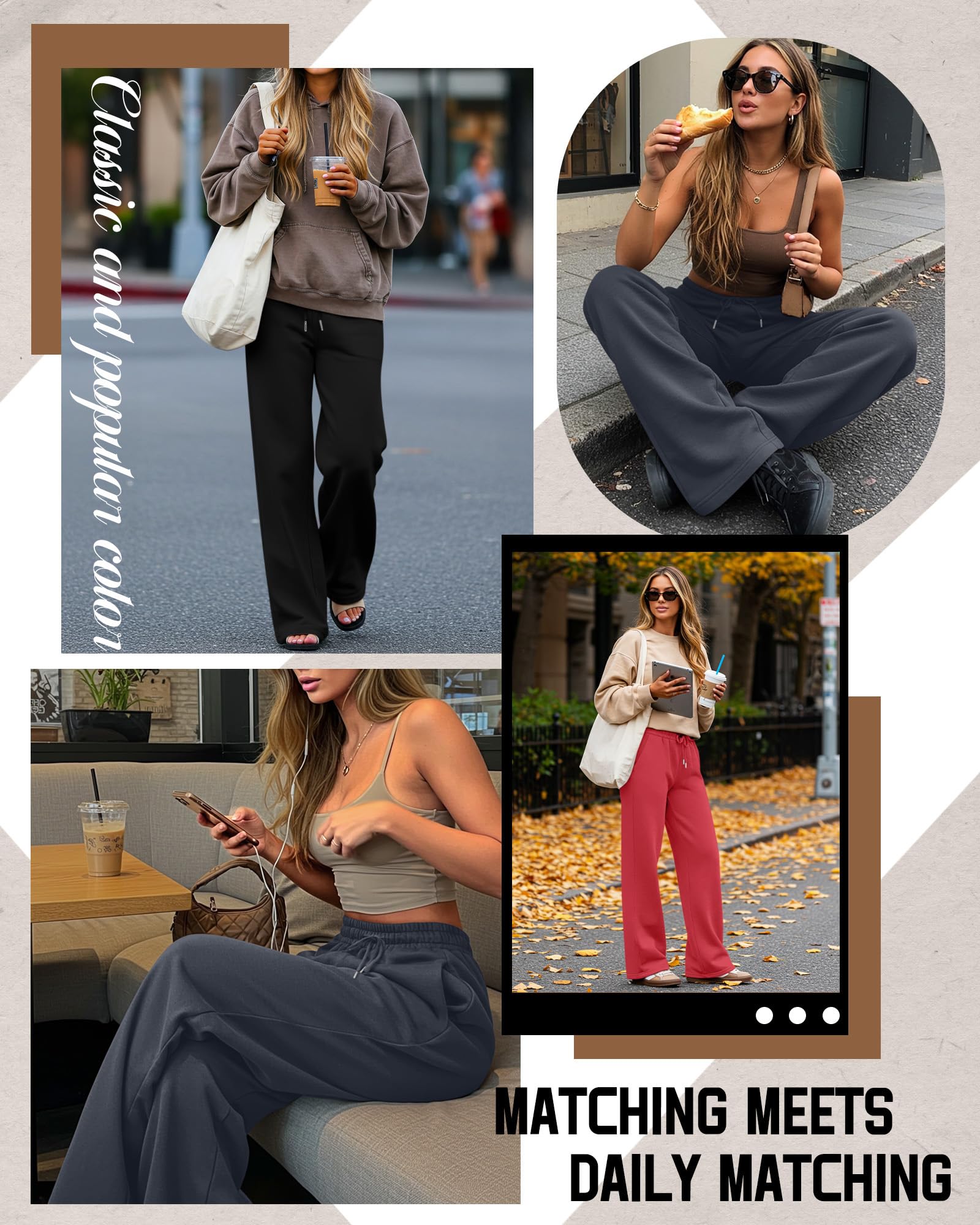 Neer 3 Pack Women's Sweatpants with Pockets, High Waisted Casual Yoga Pants Cozy Lounge Drawstring Loose Wide Leg Jogger