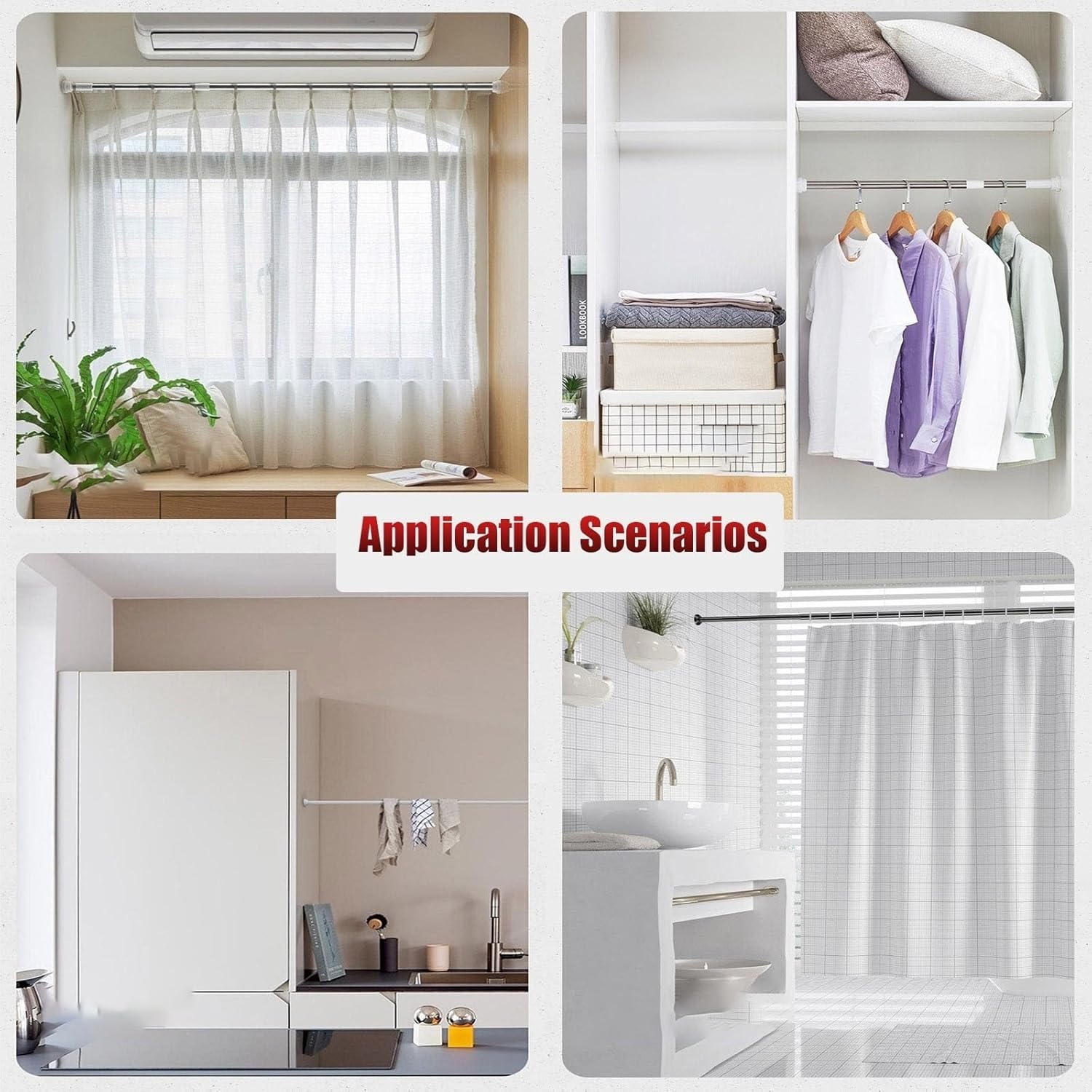 Adjustable Tension Pole,Stainless Steel Closet Rod, Non-Slip Garment Bar for Bathroom Kitchen Wardrobes, No Drilling Telescopic Rods(Light Coffee,90-160cm/35.4-63in)