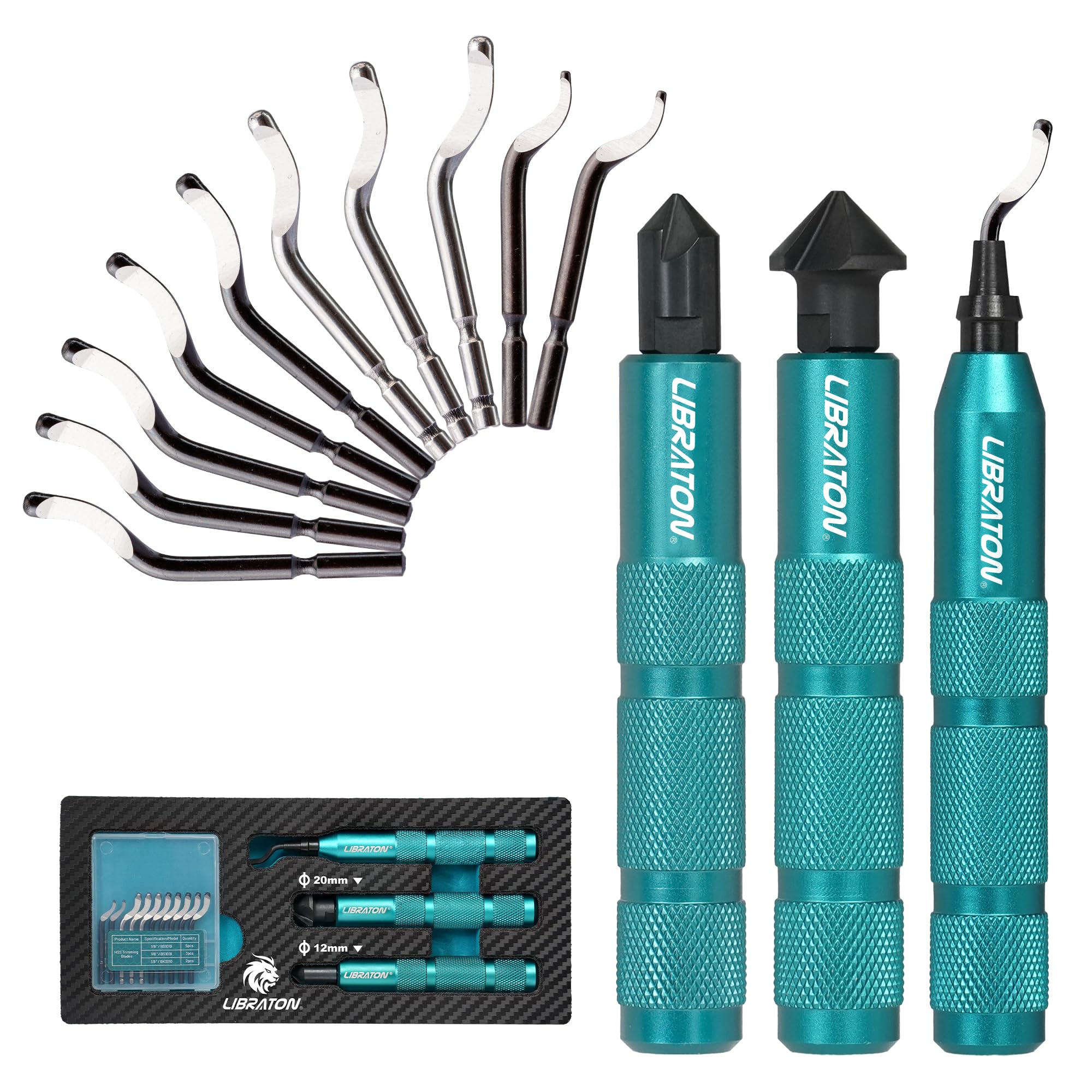 LIBRATON Deburring Tool, Countersink Hand Reamers, with 10 HSS Blades, 360 Degree Swivel Hand Debur Tool for Metal, Resin, PVC, Copper, Plastic, 3D Printing, Wood, Deburring & Chamfering Reamer Tool