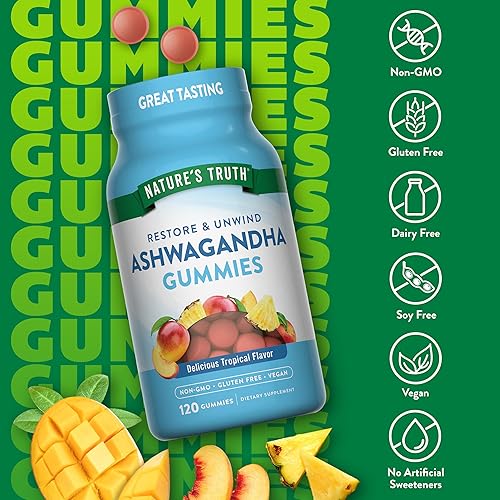 Miniatura 3 de Nature's Truth Gomitas Ashwagandha  120 unidades  Sabor tropical  Suplemento vegano, sin OMG y sin gluten