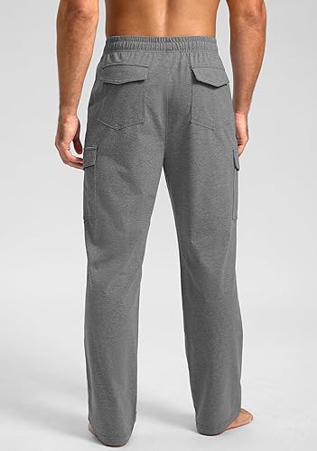 Miniatura 3 de Pudolla Pantalones deportivos de algodón para hombre con bolsillos tipo cargo, parte inferior abierta, pantalones de yoga para hombre, pantalones de