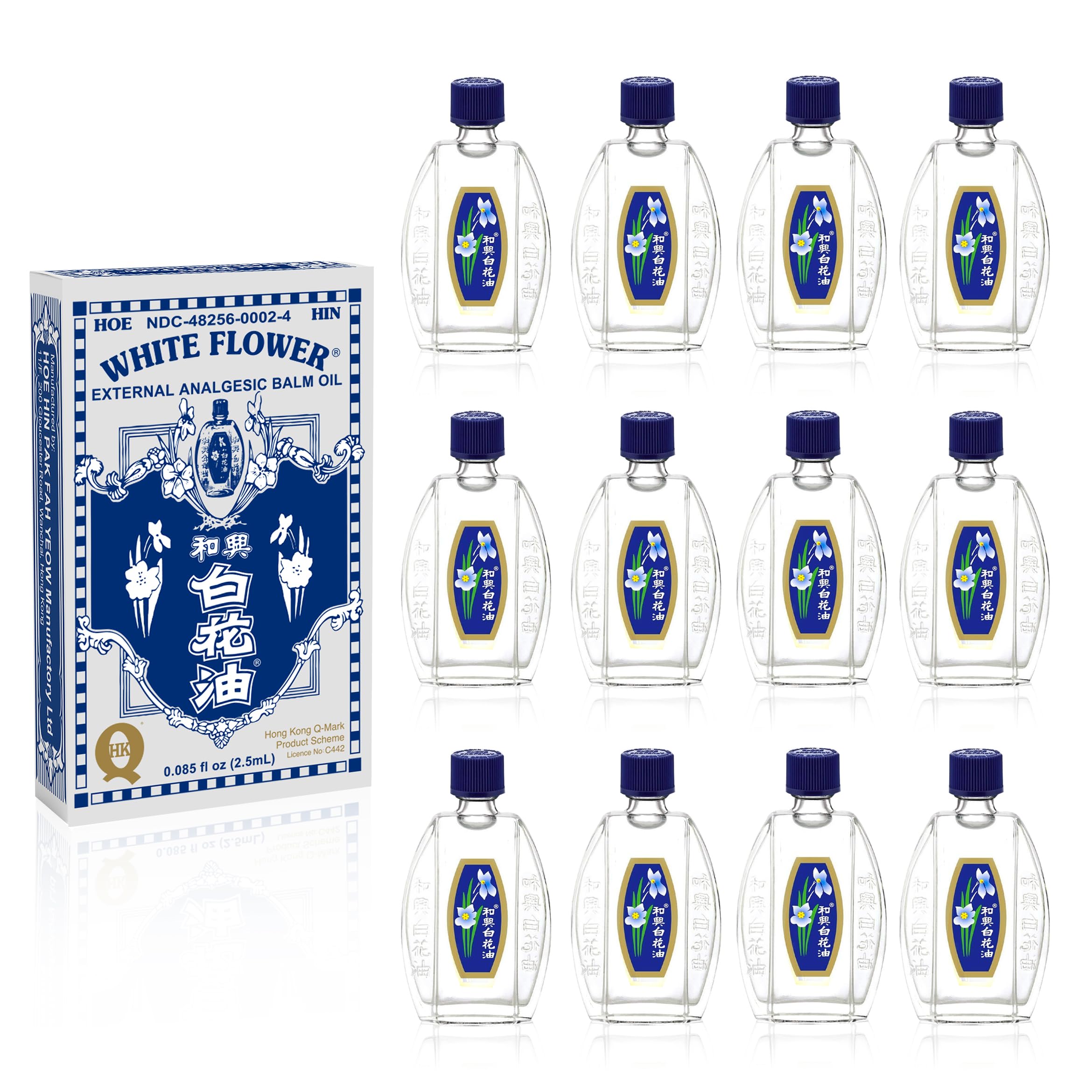 White Flower External Analgesic Balm Oil 2.5ml/ 0.085fl Oz (Authentic US Import) 12 Packs