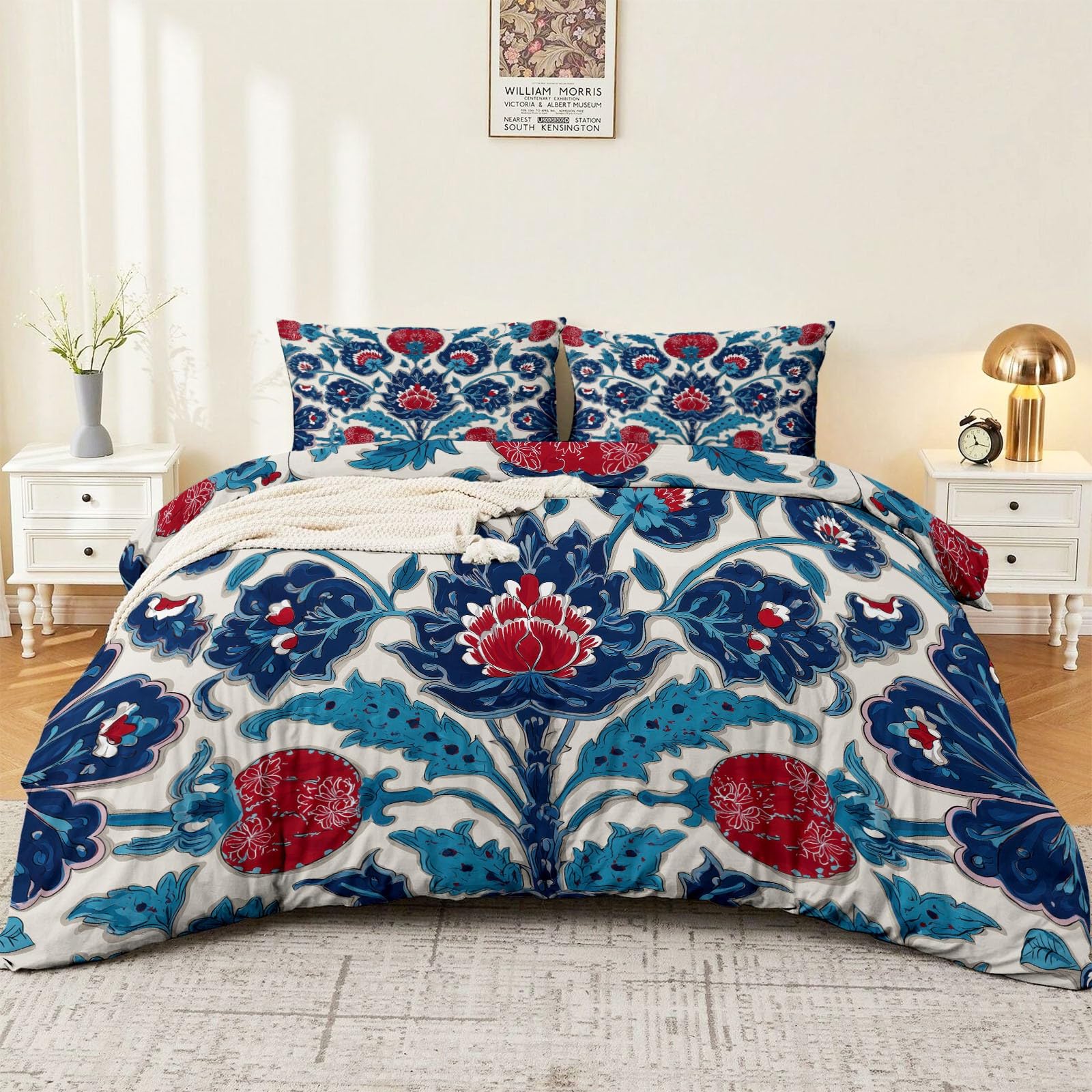Pojedynczy zestaw poszewek na kołdrę w stylu boho, wielokolorowy pop art symetria kwiatowy nadruk liści, ultramiękki zestaw dwustronnych poszewek na kołdrę z mikrofibry, 135 x 200 cm, z 2 poszewkami