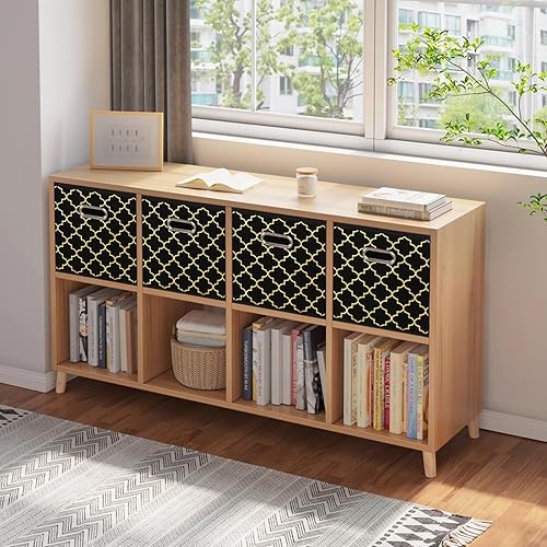 Vista 248 de Cubos de almacenamiento plegables negros, caja de almacenamiento de tela, cestas organizadoras con asas dobles para organizador del hogar