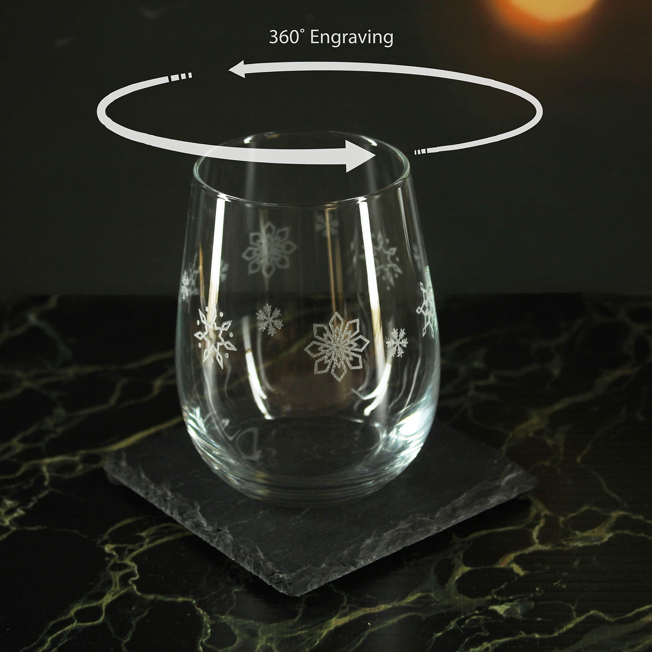 Lot de 6 verres à vin sans pied avec motif flocon de neige gravé, 360 ml, gravés au laser au Royaume-Uni, cadeau de Noël, cadeau pour elle, cadeau pour maman, grand-mère, tante