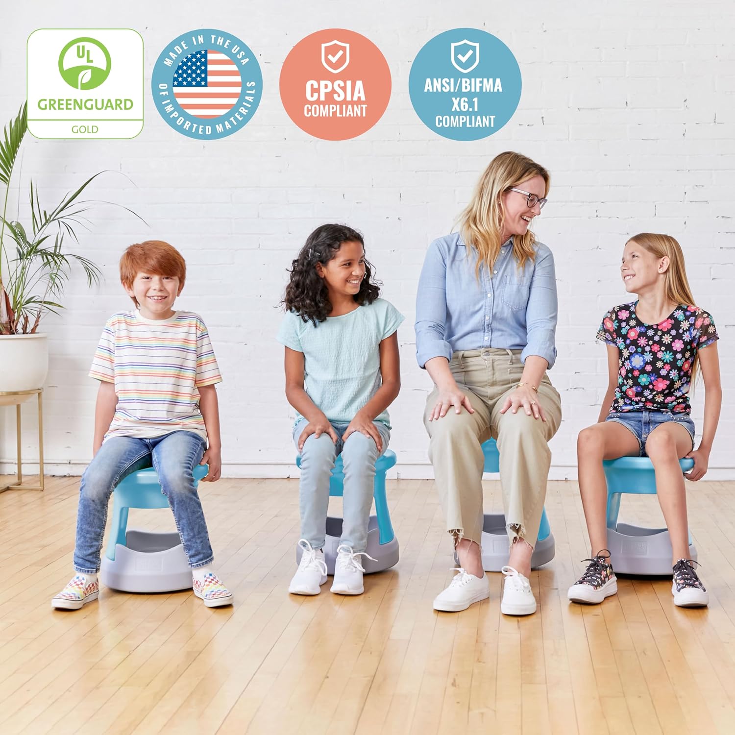 ECR4Kids Active Storage Wobble Stool, 15in Seat Height, Childrens Furniture, Cyan/Light Grey