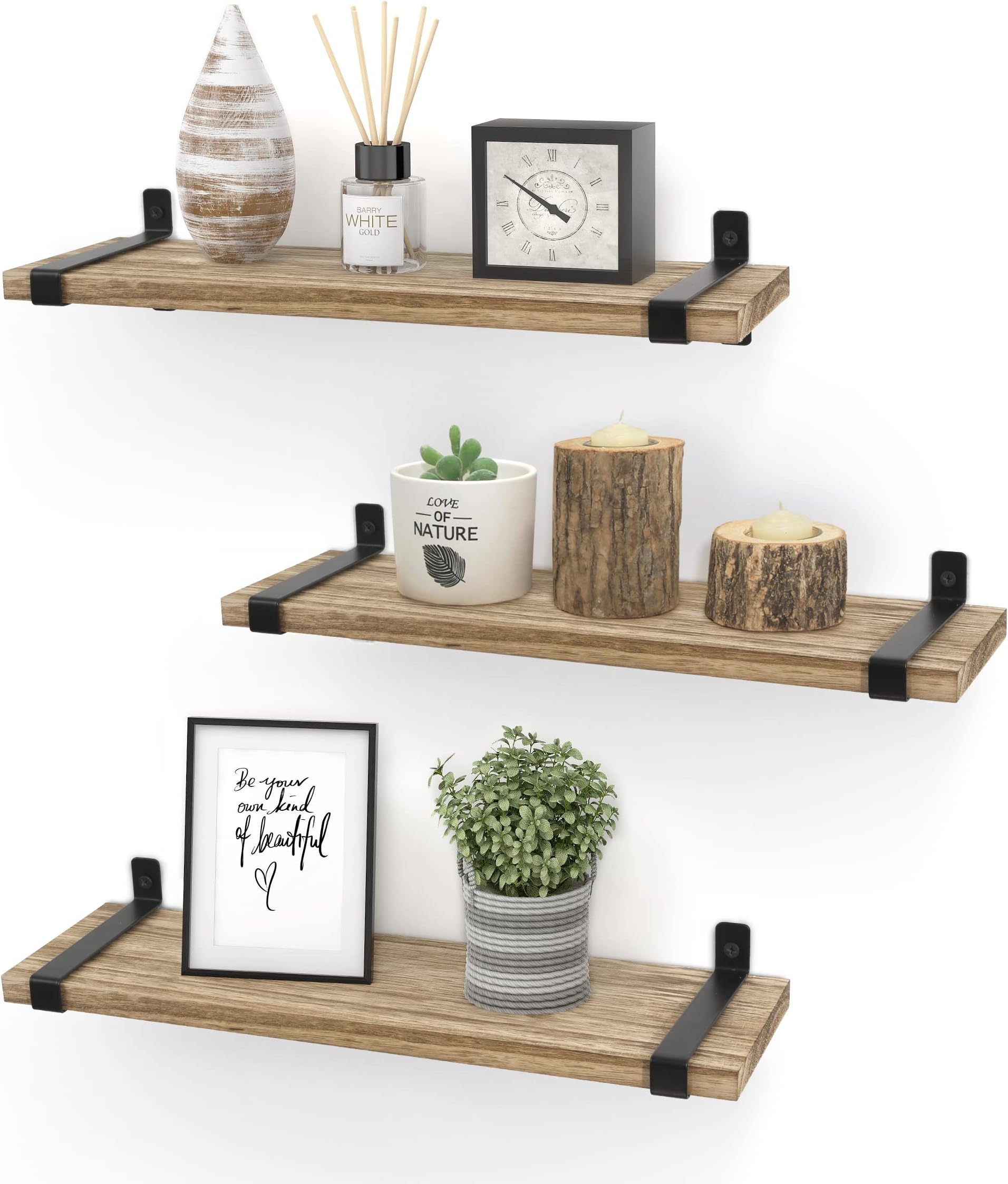 Lot De 3 Étagères Murales Mex-System 40x15x15cm | Bois Style Artisanal Plantes Déco