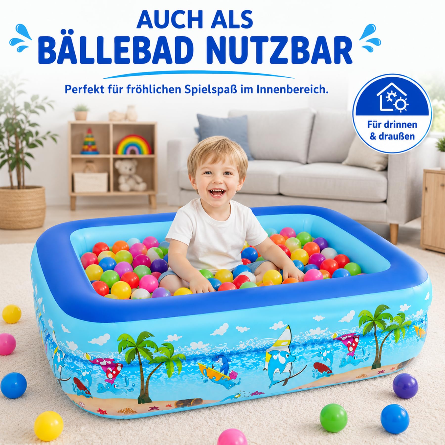 Planschbecken für Kinder,Kinderpool,Planschbecken Eckig,Planschbecken Deep Dive 105 x 75 x 30 cm,Pool für Sommer Strand Garten Wasserspaß