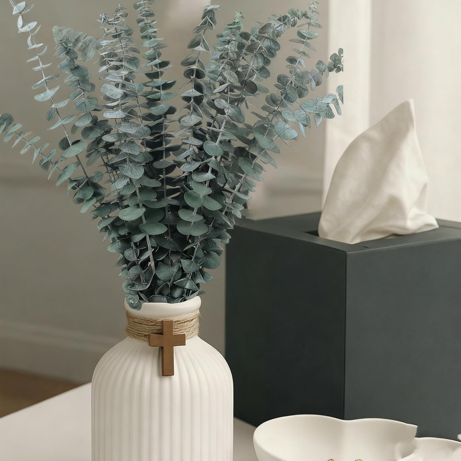 18pcs dried eucalyptus stems, 17" real preserved eucalyptus bouquet for wedding, home decor, farmhouse, diy spring decor, bathroom decor, dried flowers bouquet