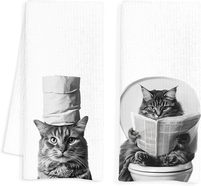Cat Bathroom Hand Towels Set of 2, Cat Hand Towels for Bathroom, Cat Towels for Cat Lovers, Cat Bathroom Decor, Cat Lover Gifts for Women, Cat Mom Gifts, Cat Lady Gifts for Women, 16x24 Inch