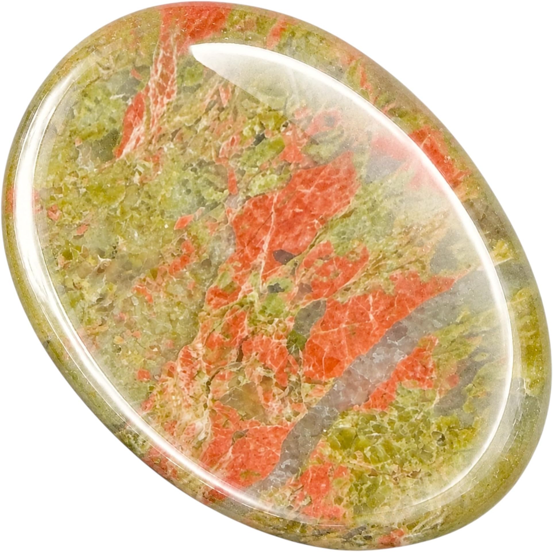 Natural Polished Thumb Palm Crystal for Meditation, Unakite Worry Stone for Stress Relief, Anxiety Support & Pocket Reiki Healing