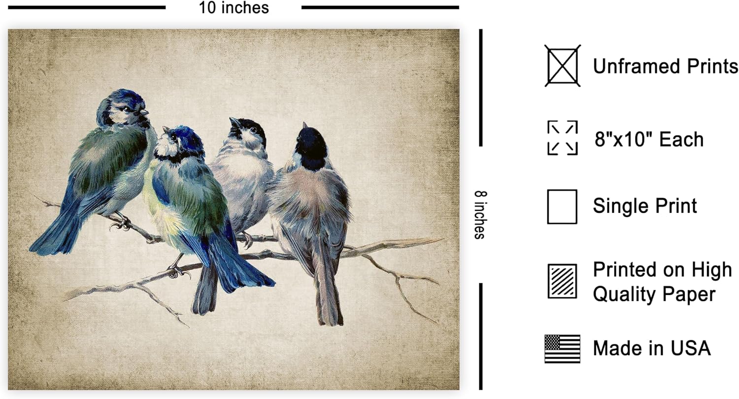 Poster Master Blue Birds On Branch Poster - Bird Print - Watercolor Art - Minimal Art - Gift for Men, Women & Animal Lover - Aesthetic Decor for Living Room or Kid's Room - 8x10 UNFRAMED Wall Art