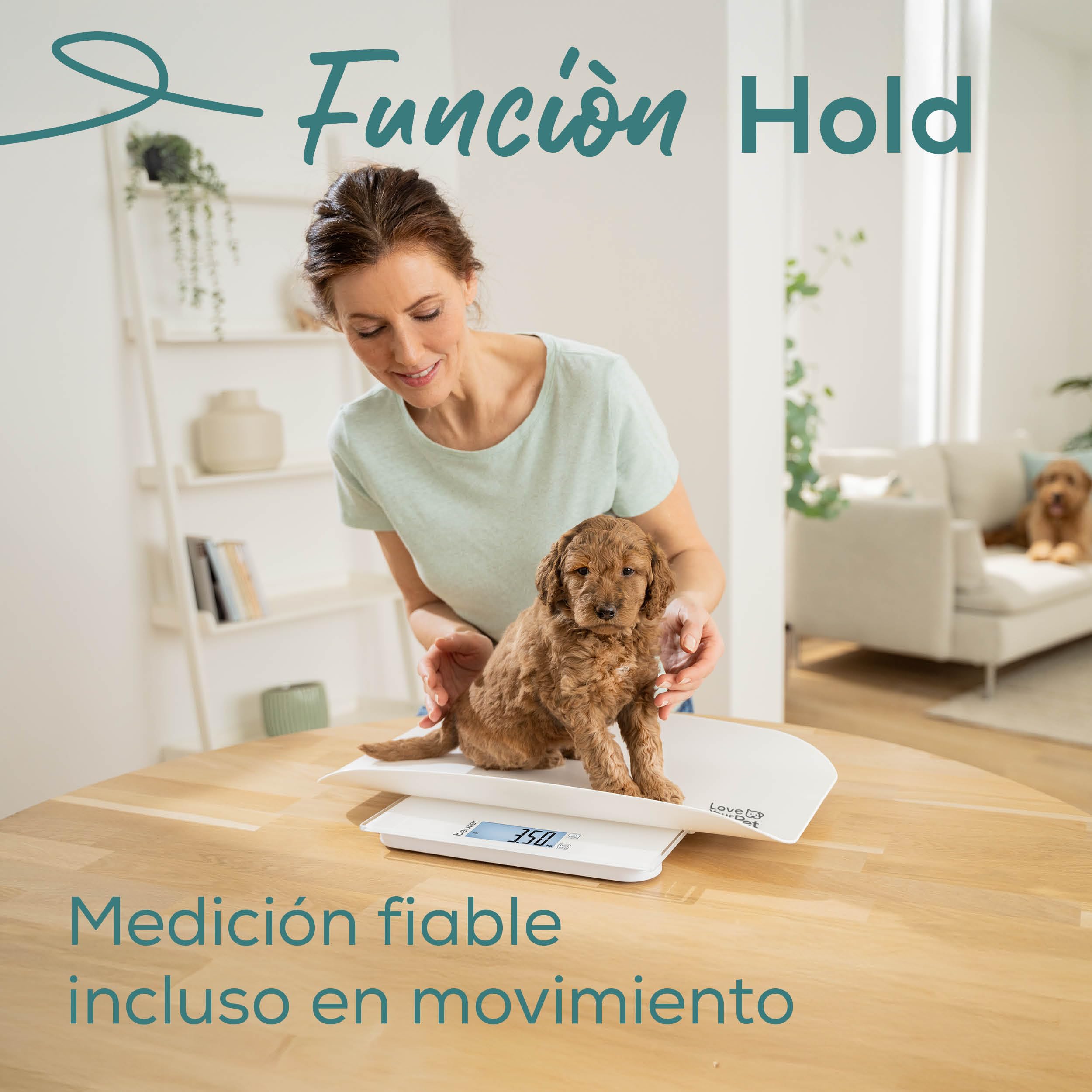 Beurer Love Your Pet Báscula «Polly» para mascotas y personas, báscula para mascotas con plato de pesaje extraíble, báscula para cachorros a partir de 100 g, con función Hold, 180 kg