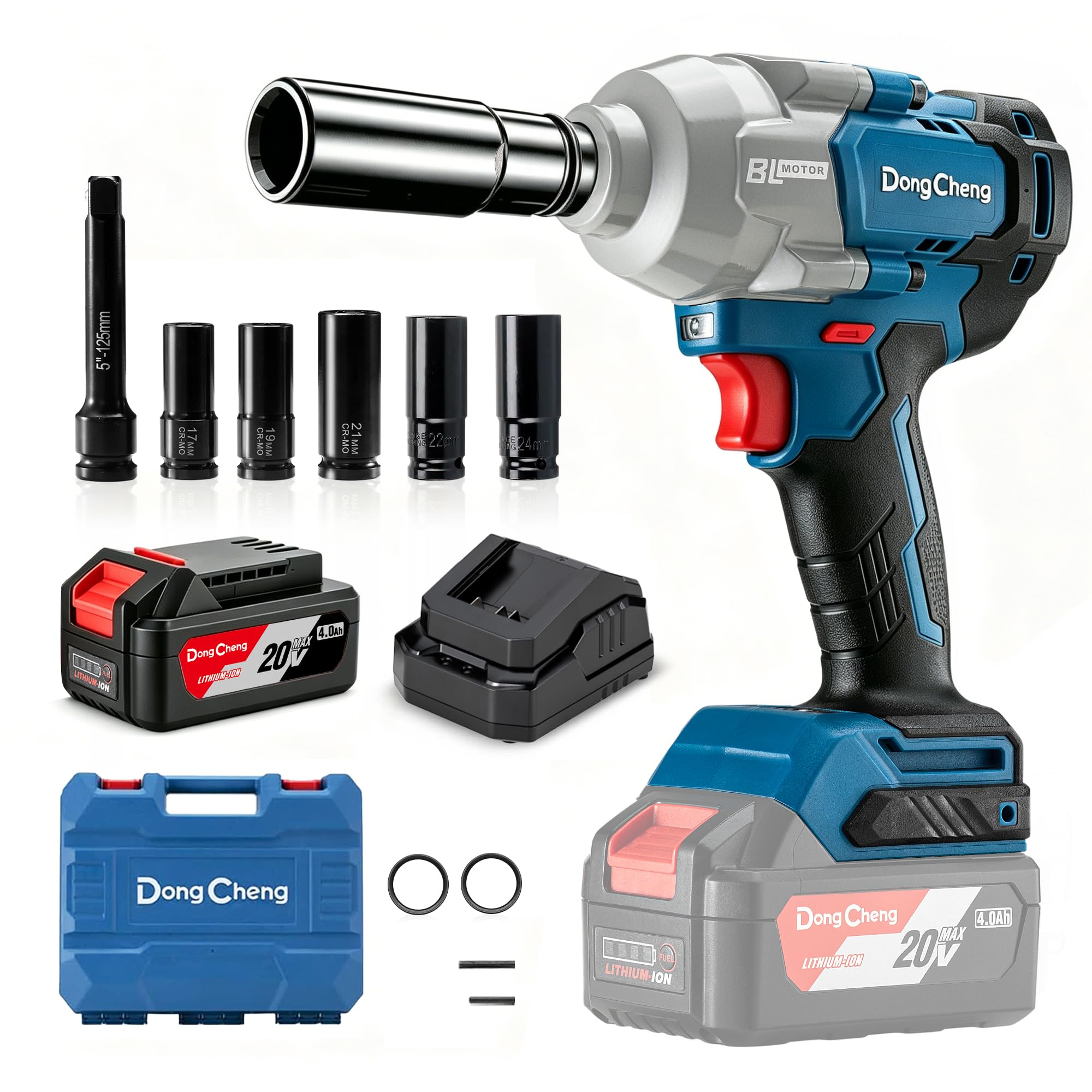 Dong Cheng 20V 1/2" Brushless Impact Wrench, Max 910Nm, 4.0Ah Battery