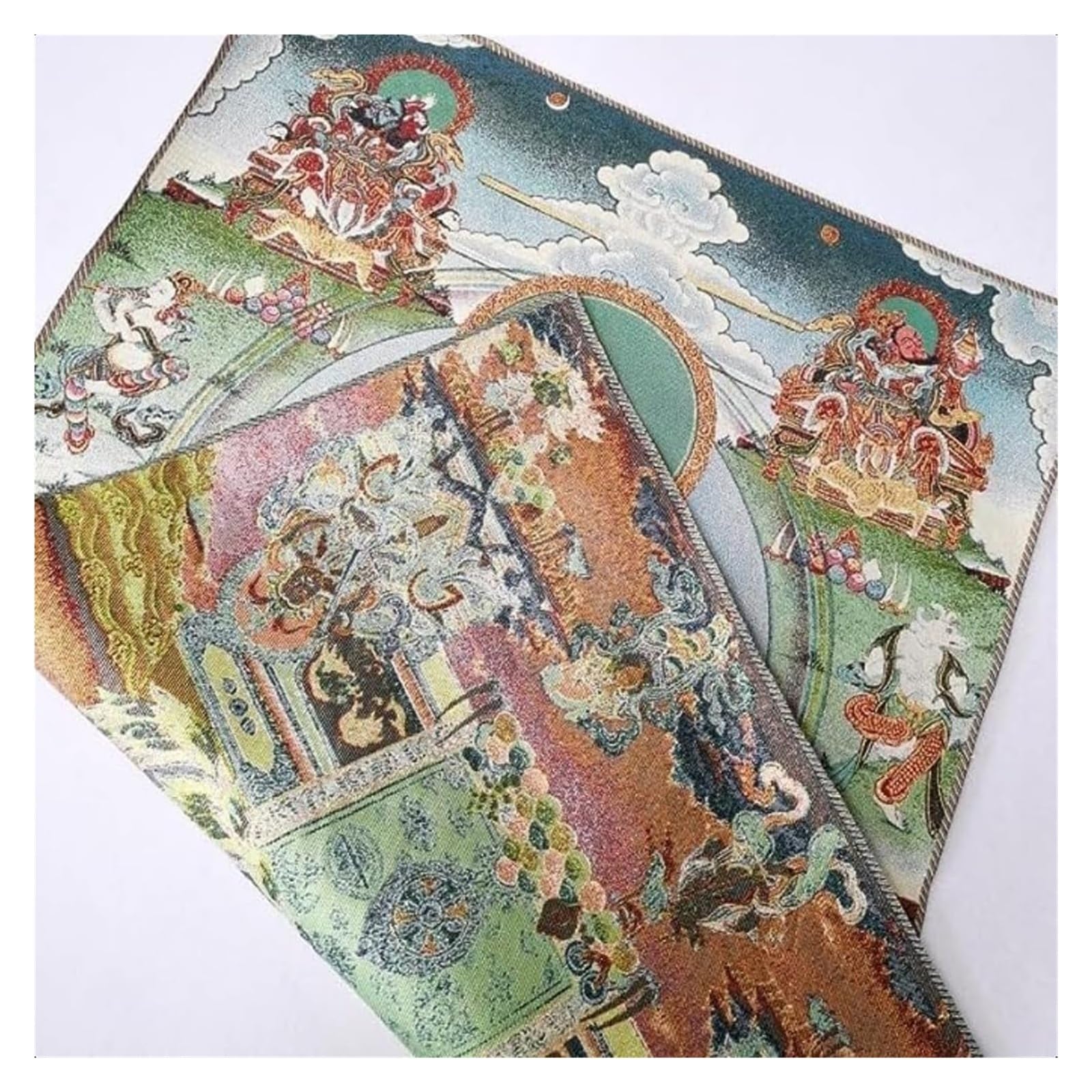 PZOFERLIN Ricamo tibetano Thangka Ricamo in seta tibetano Thangka Sakyamuni Buddha 4 protettori del Dharma Arazzo 60x90 cm