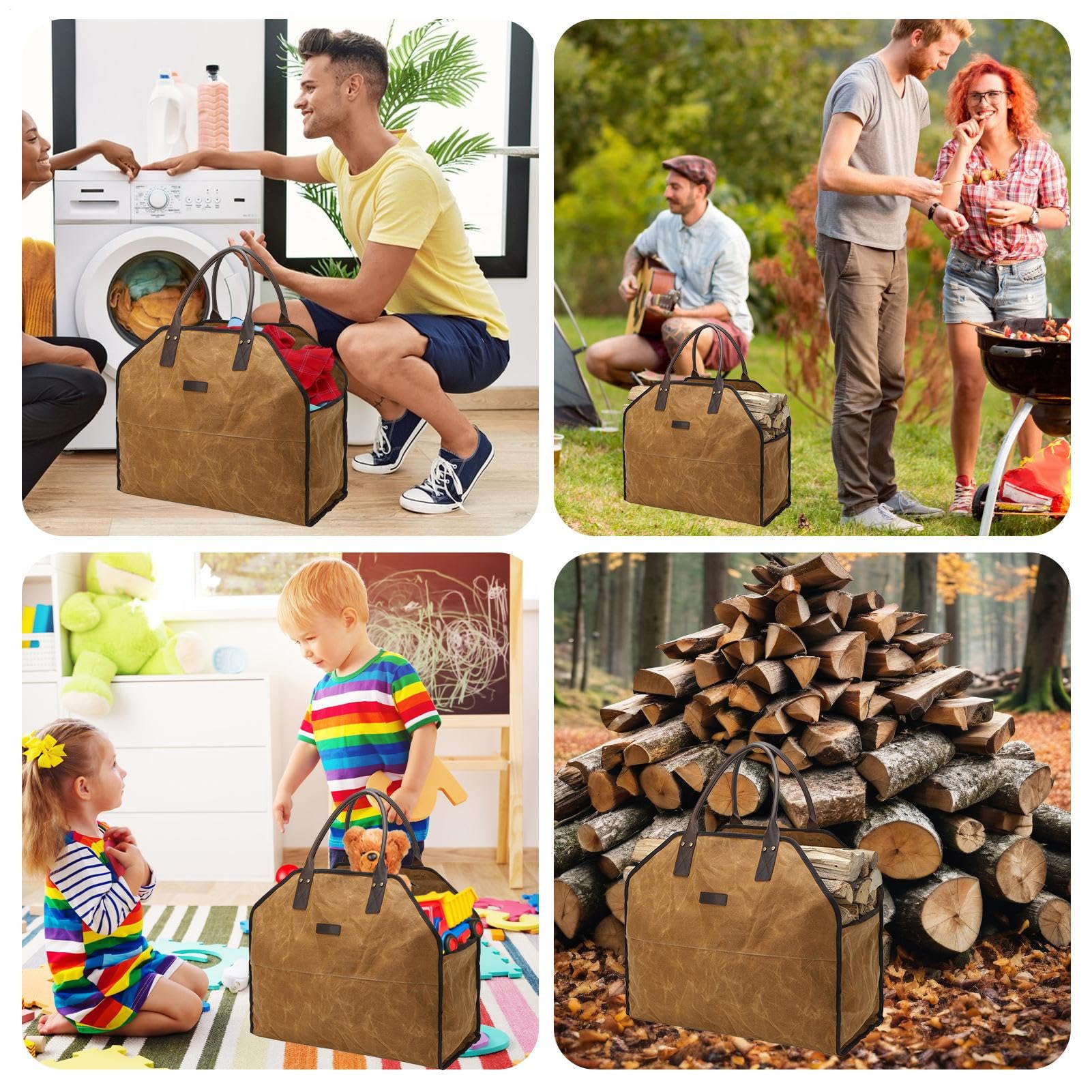 Borsa Per Il Trasporto Della Legna Da Ardere Multifunzione, Robusto, Ampia | per Trasporto Legna Tote Da Ceppi Ideale Per Falò,Barbecue,Campeggio,Giardinaggio E