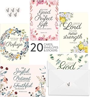 DIVERSEBEE 20 Inspirational Christian Greeting Cards of Encouragement with Envelopes and Stickers, Motivational Religious Bible Verse Scripture Note Cards Assortment - 4 x 6 Inches