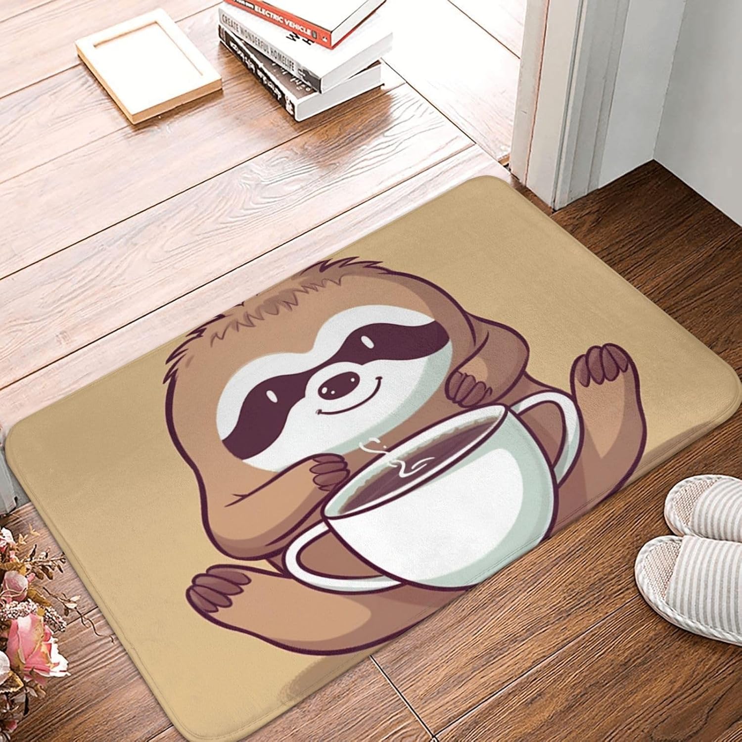 Front Door Mat Outdoor Indoor Welcome Mats 24″ x 16″ Non Slip Floor Mat Yoga Sloth Coffee Doormat for Entryway Rug Front Porch Laundry Bathroom Bedroom Rug Entryway Carpet
