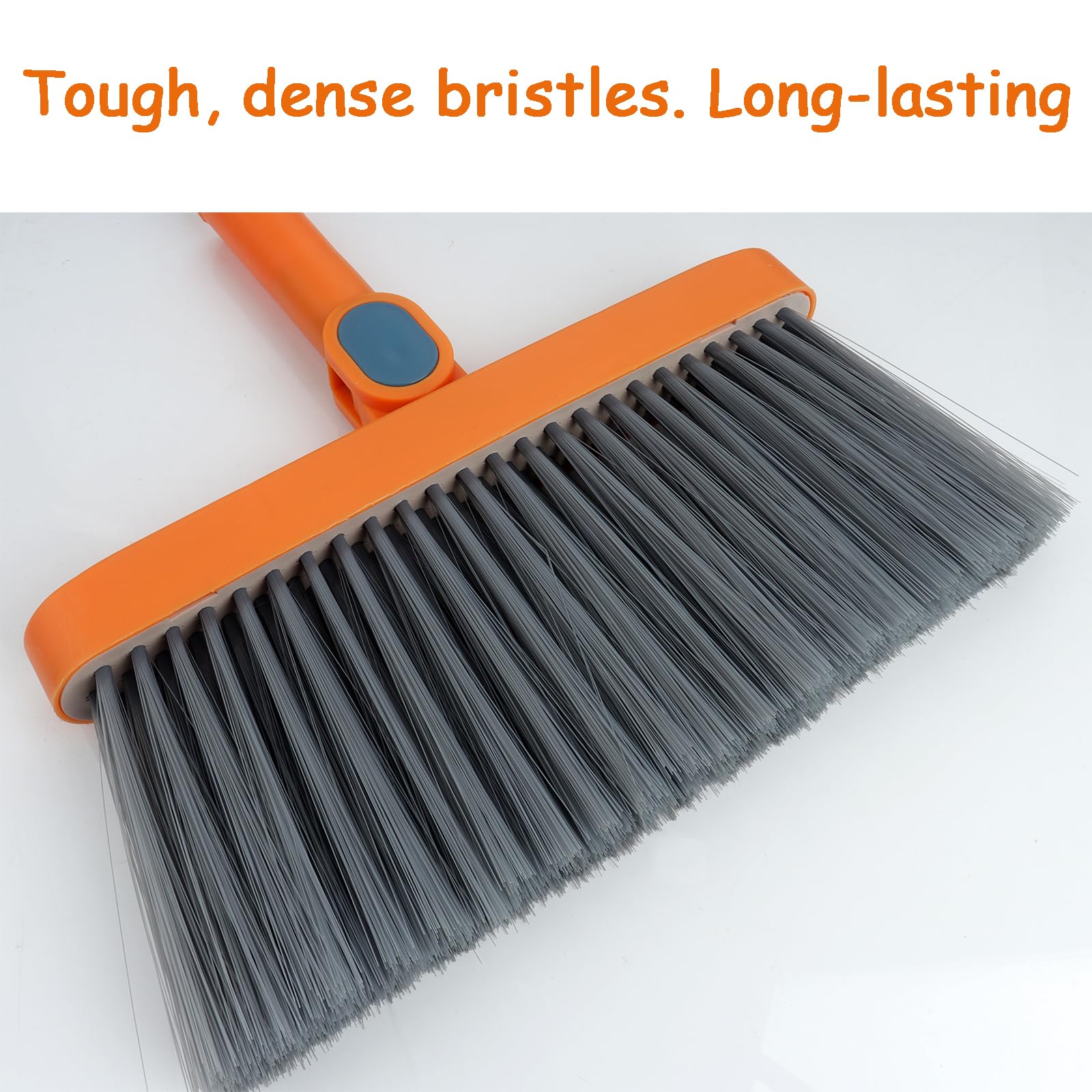 Set di scopa e paletta con denti pettinati Scopa verticale antivento con manico lungo per pulizia domestica e spazzare (arancione)