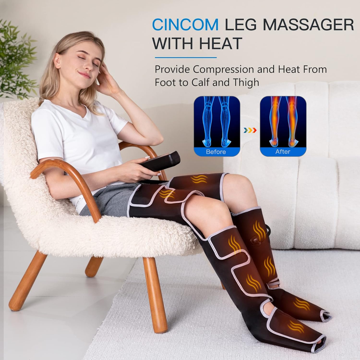 CINCOM Leg Massager with Heat and Compression, Full Leg Massager for Circulation and Pain Relief with 3 Heats 3 Modes 3 Intensities Gift for Mom Dad - FSA HSA Eligible CINCOM Leg Massager with Heat and Compression, Full Leg Massager for Circulation and Pain Relief with 3 Heats 3 Modes 3 Intensities Gift for Mom Dad - FSA HSA Eligible