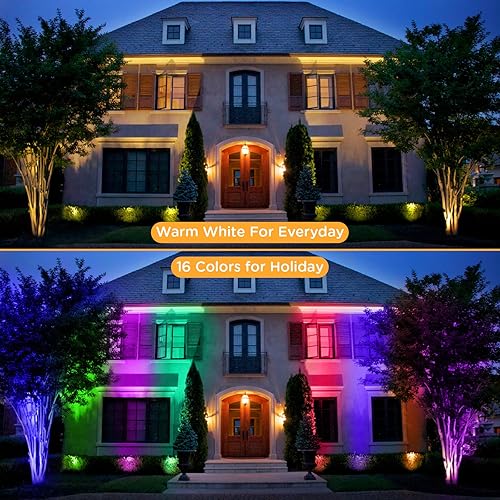 Miniatura 2 de Junview Luces de paisaje de bajo voltaje, 10 W, RGBW, luz LED blanca cálida, iluminación de paisaje, control remoto, IP67, impermeable, al aire