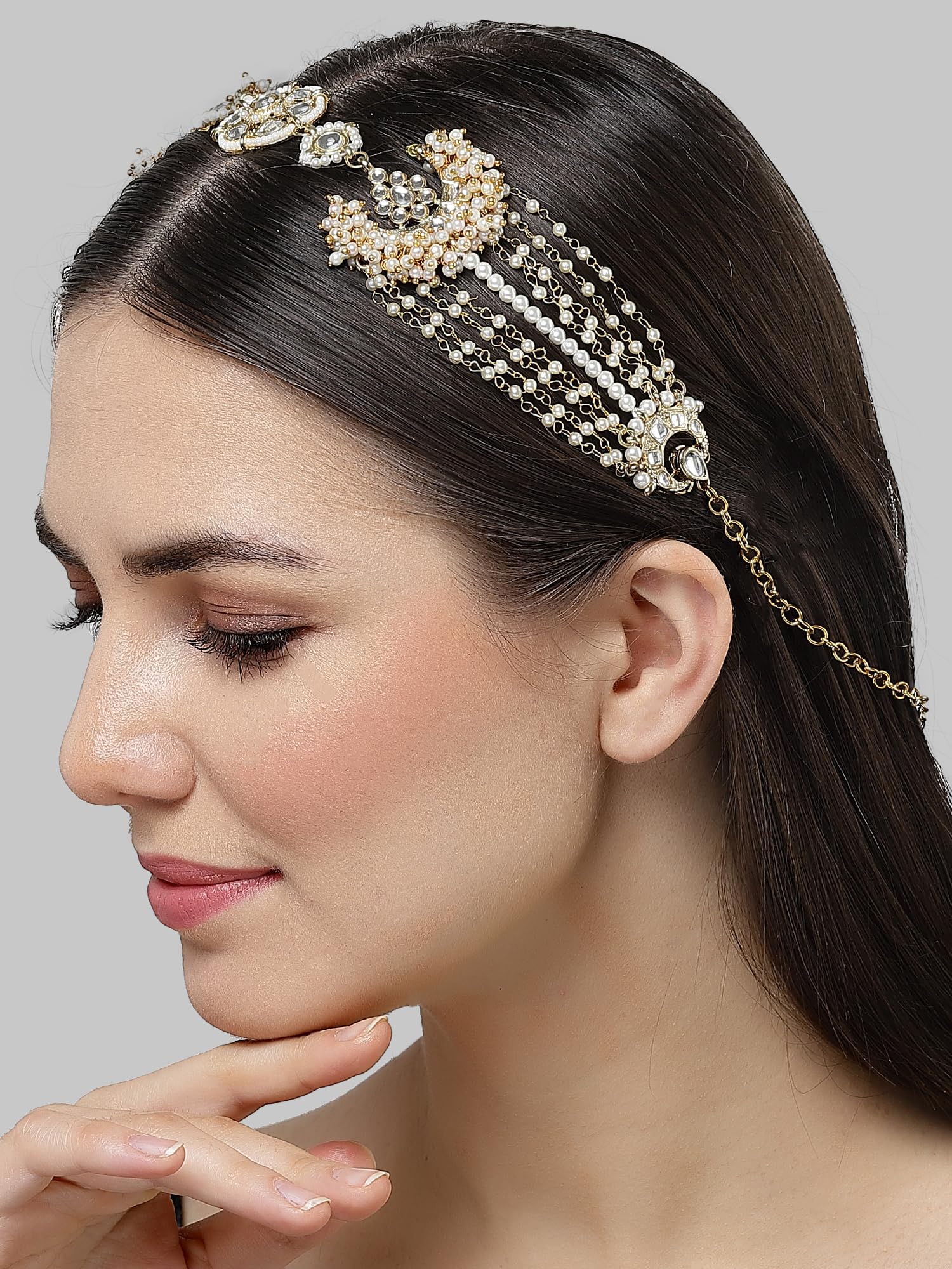 Karatcart Gold Plated Floral Design Pearl Chain and Kundan Studded Hairband for Women (B0CJ2NJ476) Amazon Price History, Amazon Price Tracker