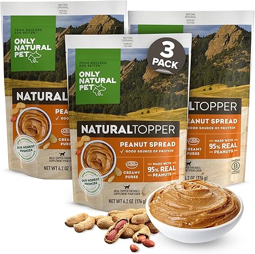 Only Natural Pet Natural Topper - Mantequilla de maní para untar, envasada de proteínas, gran sabor para perros, mezcla saludable para comedores