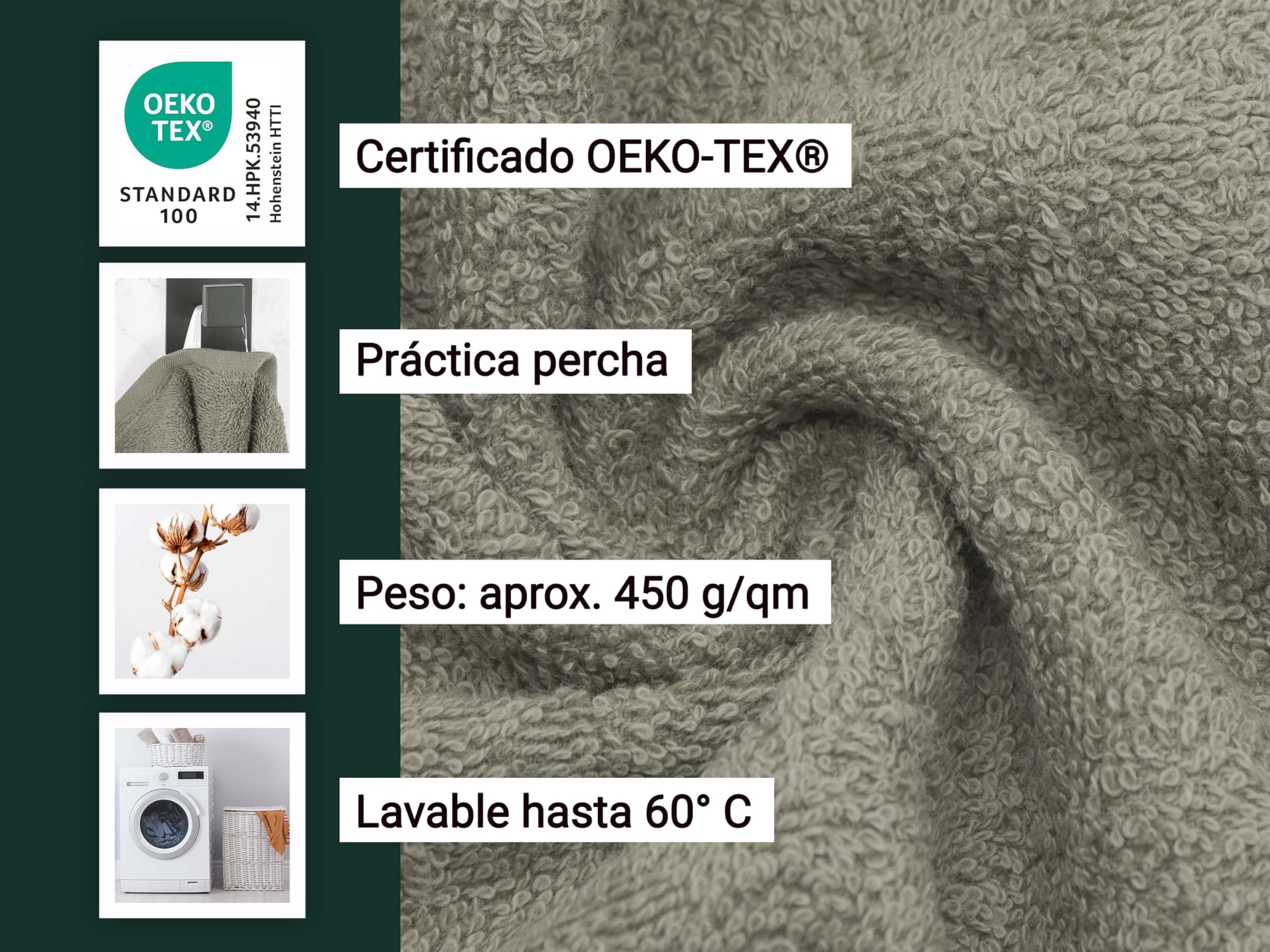 ZOLLNER Juego de 5 Toallas de Ducha de 70 x 140 cm - Toallas de baño - con un Moderno Borde a Rayas - Lavables hasta 95 °C - con un práctico Colgador - En Color Taupe - Calidad de Hotel