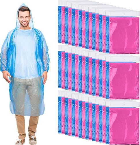 Miniatura 8 de Handepo Paquete de 100 ponchos de lluvia para adultos con capucha, ponchos de lluvia desechables de plástico, poncho de emergencia para adultos,