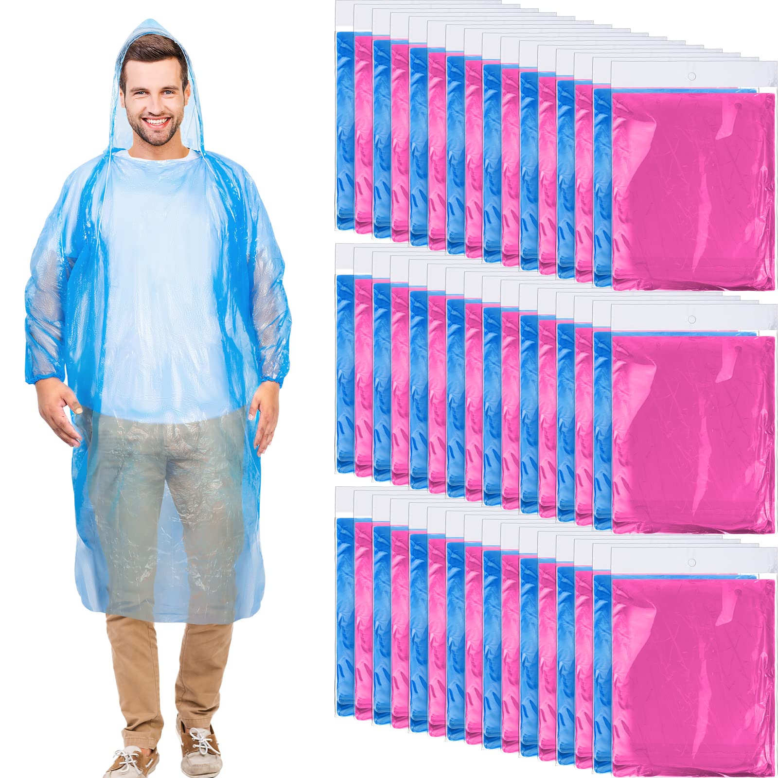 Handepo 100 Pack of Adult Rain Ponchos with Hood Disposable Rain Ponchos Plastic Emergency Raincoat Poncho for Adult Men Women