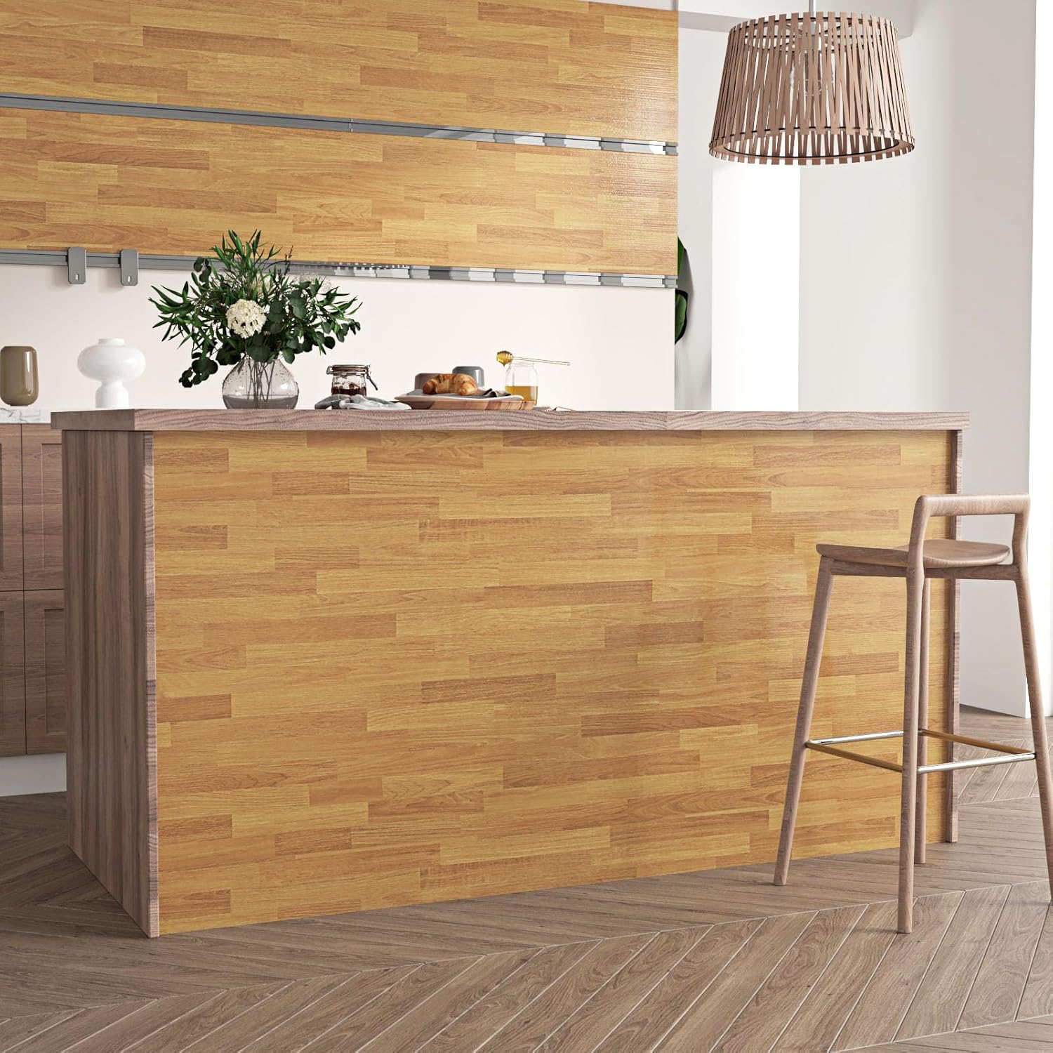 Wallercity Vintage Butcher Block Contact Paper for Countertops Light Wood Peel and Stick Wallpaper for Cabinets Tables Walls Waterproof Removable Faux Wooden Wall Paper for Kitchen Bathroom 24x315 in