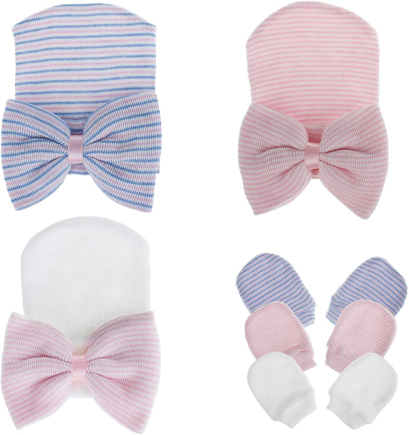 Zando Big Bow Baby Hats Newborn Hospital Hat Lightweight Cotton Infant Beanie Nursery Knot Headband Photo Accessories Gift