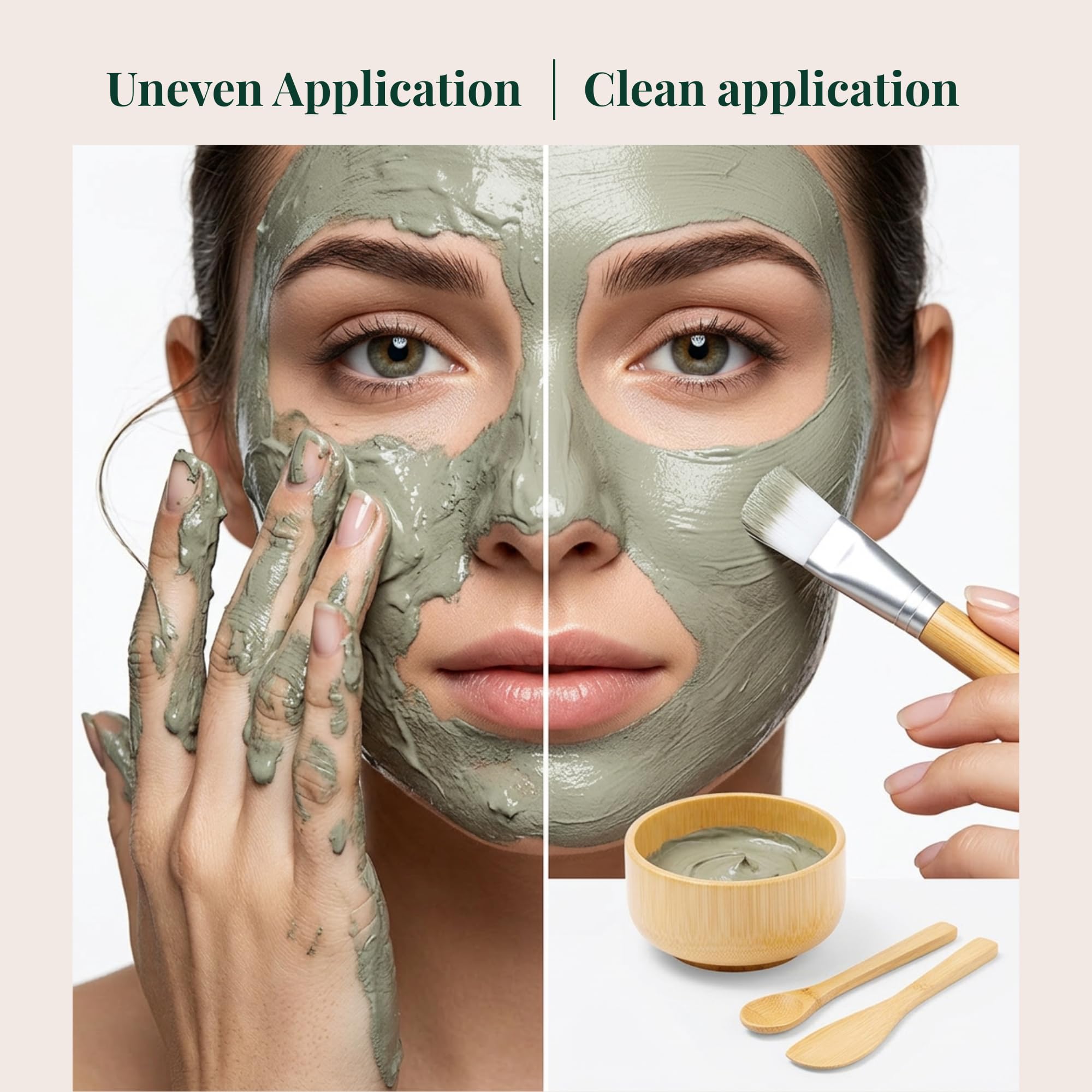 Set 4 Pezzi Maschera Viso Bambù con Ciotola, Pennello, Spatola e Cucchiaio – Kit Applicazione Maschere Facciali Riutilizzabile, Accessori Beauty Skincare Facile Pulizia