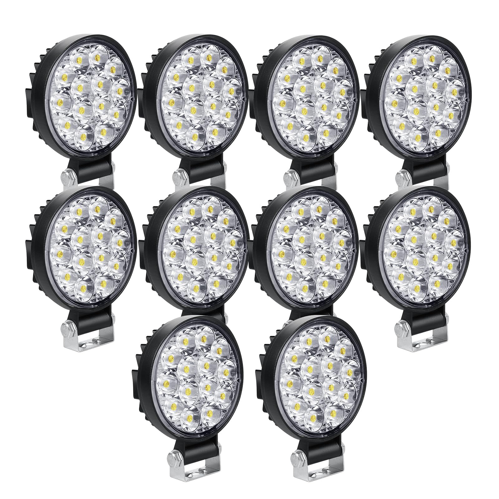 SKYWORLD 10 Pcs Faro da Lavoro Led, 3.2 pollici 42W Rotondo Spot Luci di Lavoro a Led mini fari barra led fuoristrada per 4x4 Auto Moto Off Road Trattore Camion SUV ATV, 6000K Faretti Fendinebbia