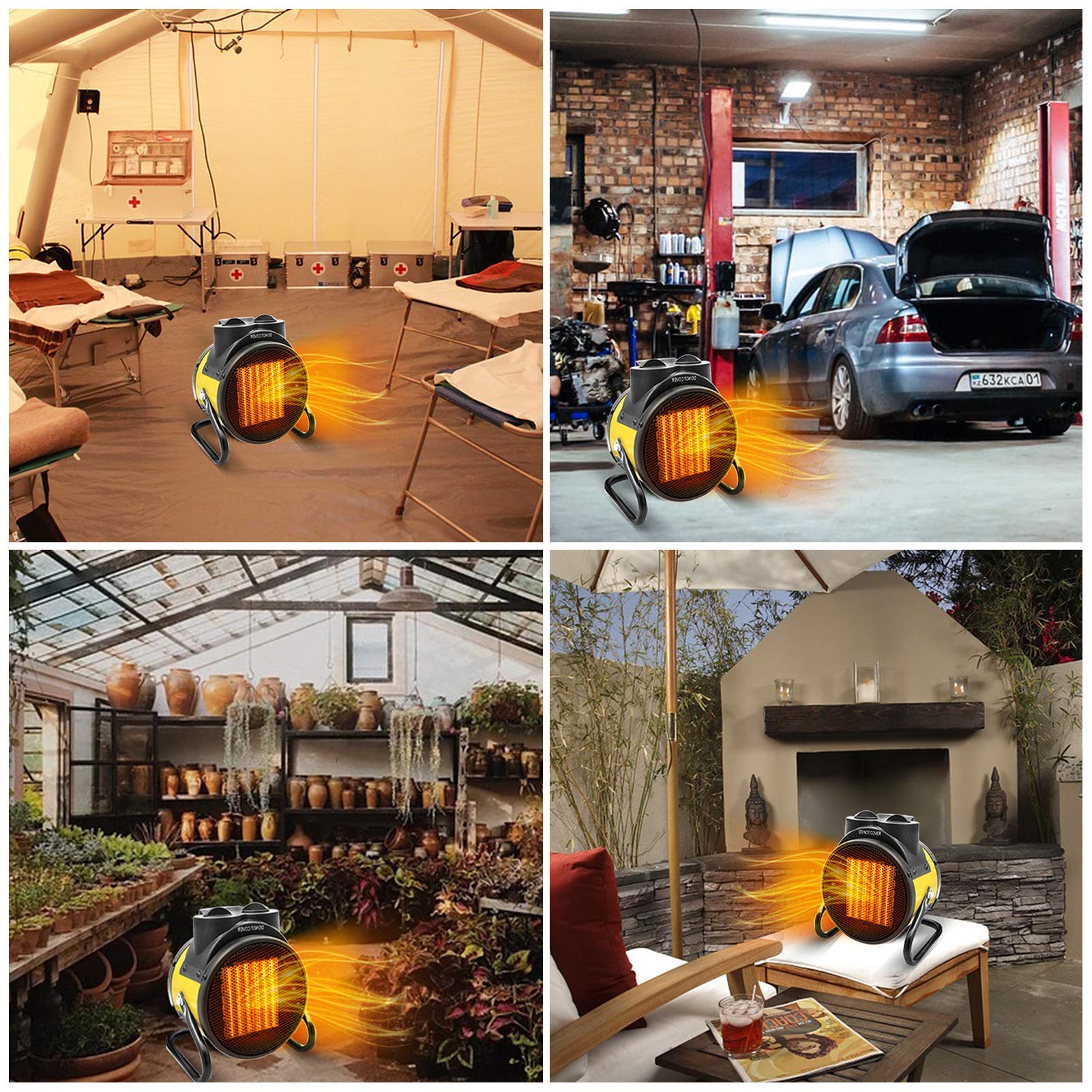 Amazon.com: Buyplus Portable Patio Heater Outdoor - Electric Garage Heaters  with Super Long Cord, Heat Up in 3 Seconds, Thermostat, 3 Modes, Small Fan  Heaters for Patio, Garage, Tent Ceramic Space Heater :