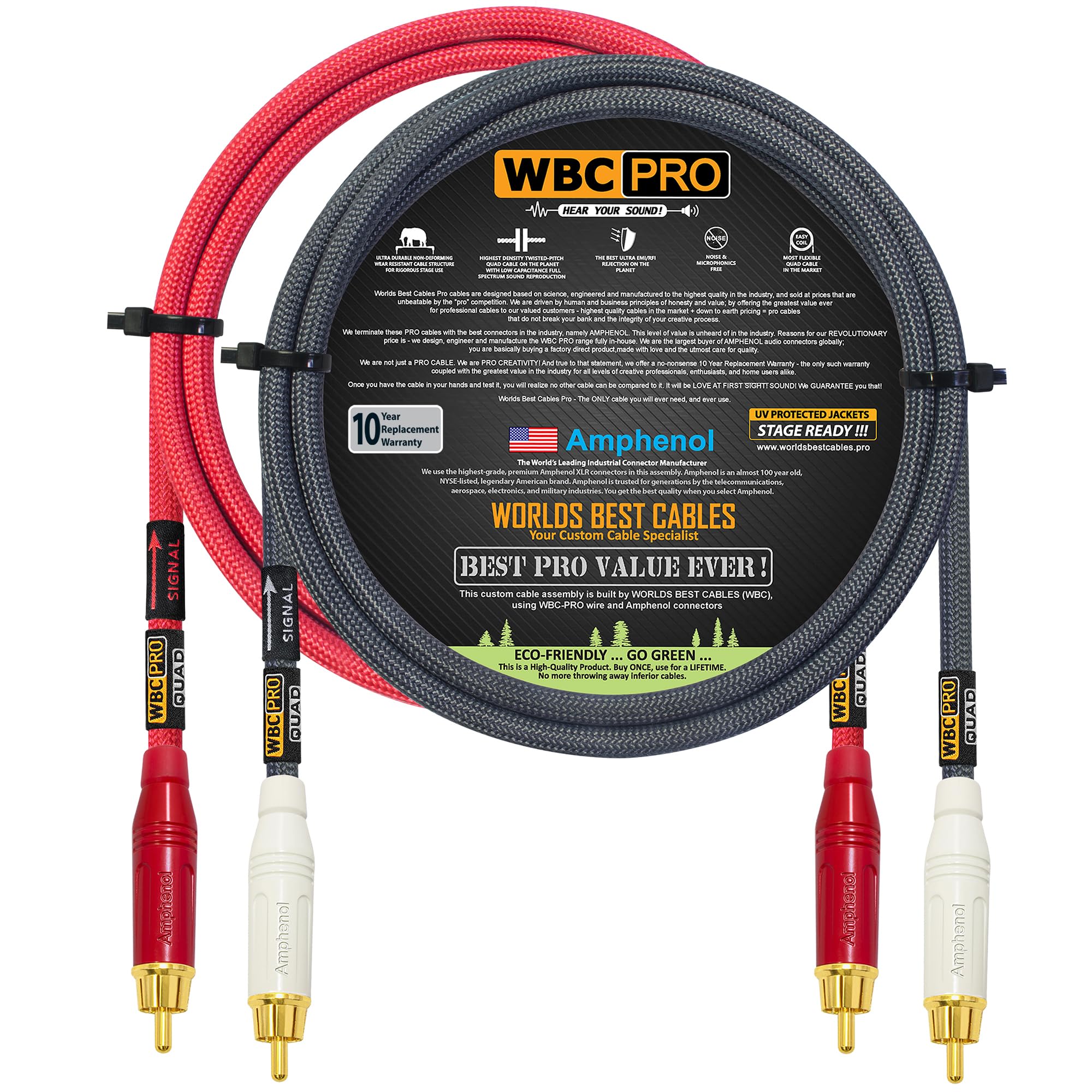 Amazon.com: 6 Foot RCA Cable Pair - WBC-PRO-Quad Ultra-Silent