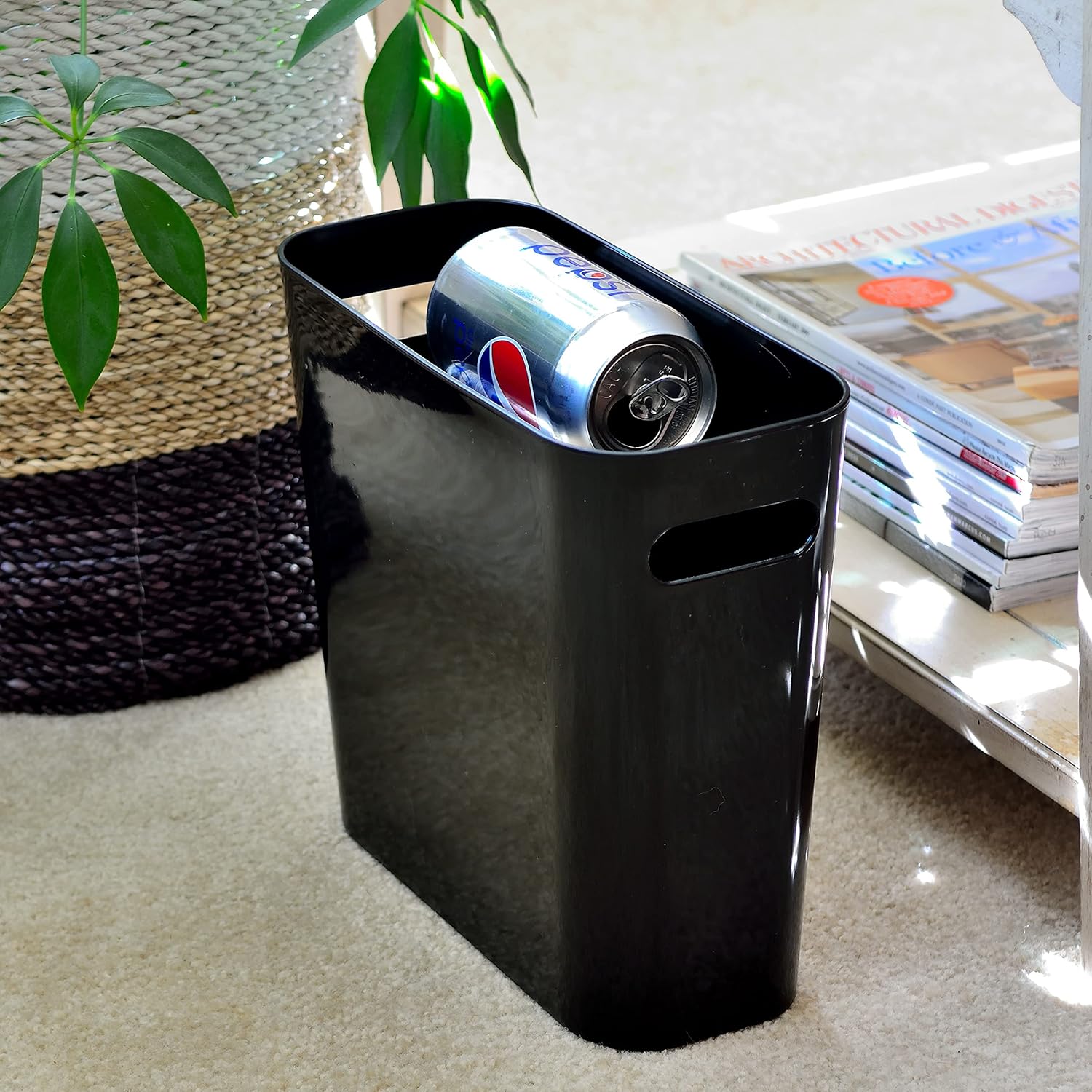 Youngever 1.5 Gallon Slim Trash Can, Plastic Garbage Container Bin, Small Trash Bin with Handles for Home Office, Living Room, Study Room, Kitchen, Bathroom (2 Pack Black)