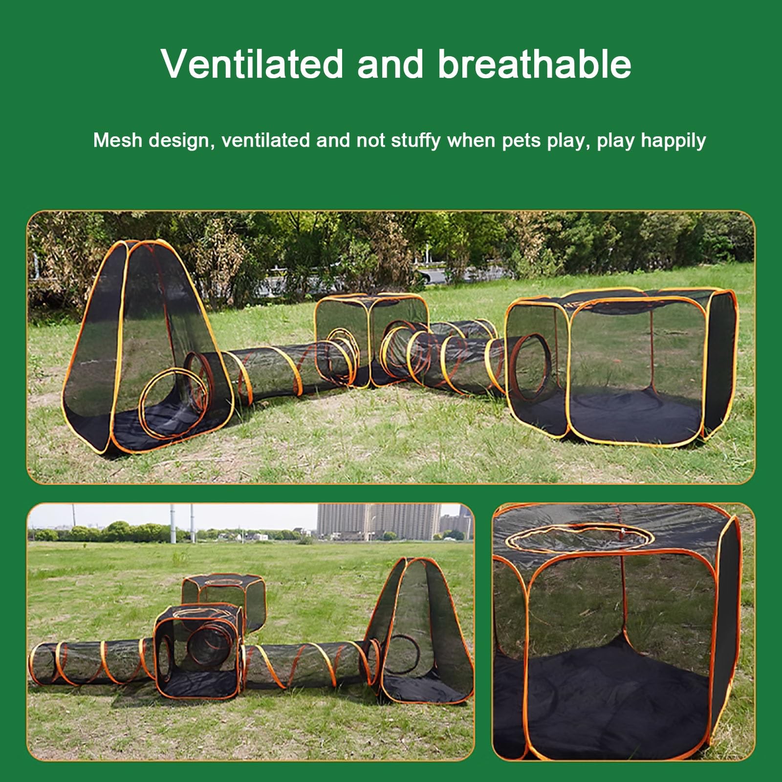Tenda per Gatti da Esterno con Tunnel, Tenda Pop-up per Animali Domestici, Adatta per Gattini, Cuccioli, Conigli, Cani di Piccola Taglia