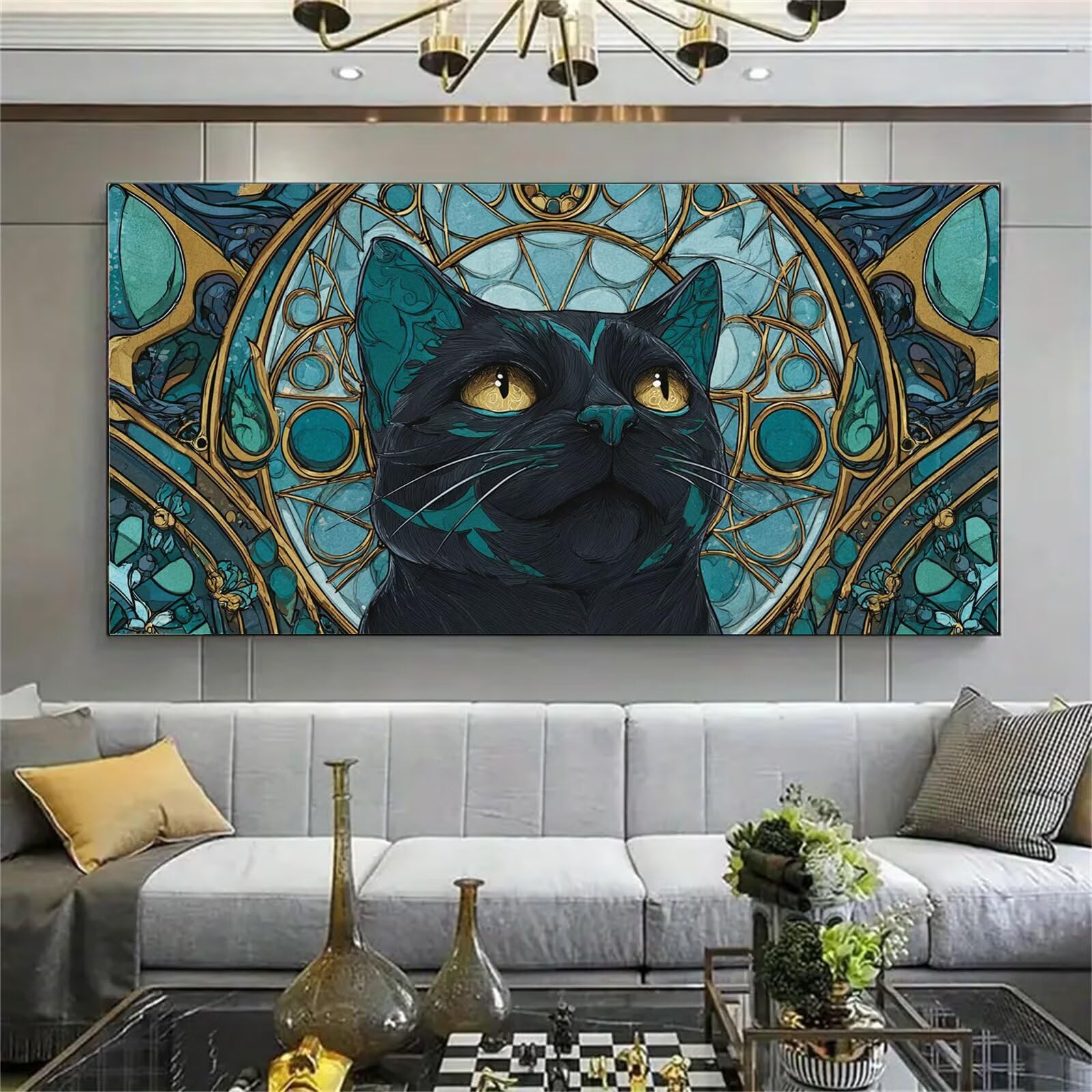 Hooyuubo Malen nach Zahlen Erwachsene Großes Format 80x160cm, Katze Panorama DIY Malset Komplettset auf Leinwand, Ohne Rahmen Acryl Ölgemälde Malen nach Zahlen Karikatur, Geschenk für Frauen, w-200k