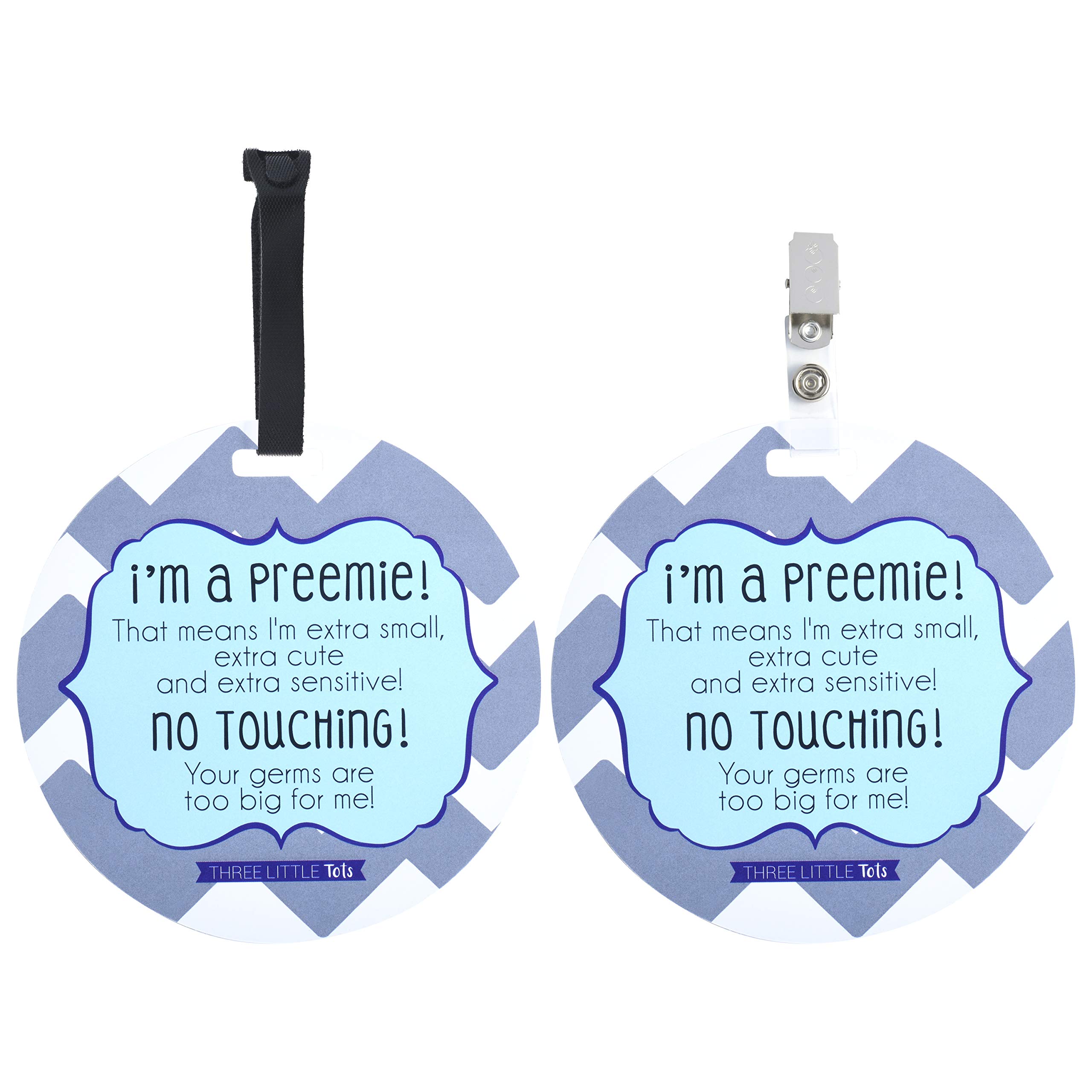 Three Little Tots Two Pack - Blue Boy Preemie No Touching Baby Car Seat and Stroller Signs Gift - CPSIA Safety Tested-image-15