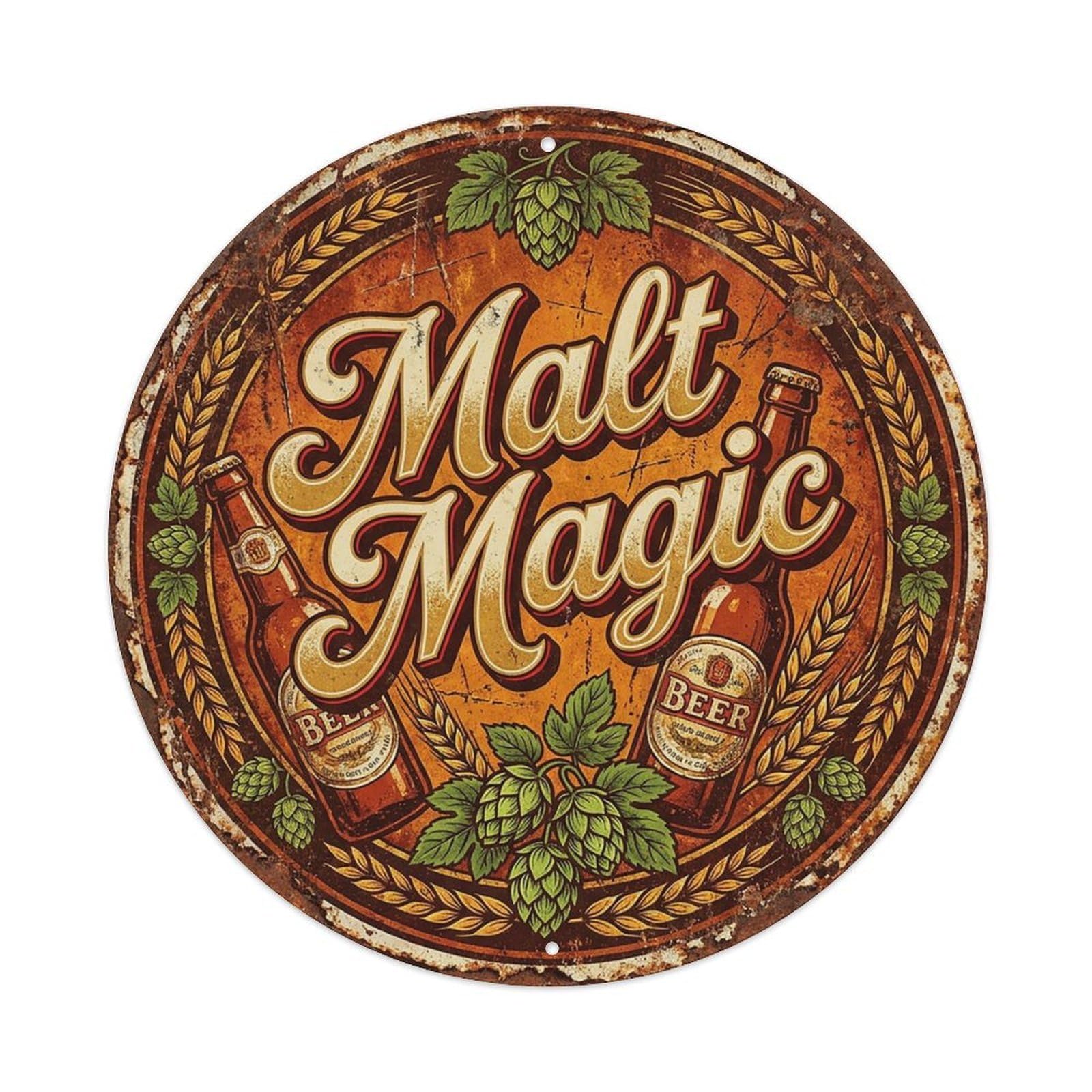 Vintage Beer Breweriana Malt Magic Retro Bar for Pub Vintage Metal Tin Sign Plaque Wall Decor for Cafe, Club Bar, Office, Garden Metal Poster 8x8Inch