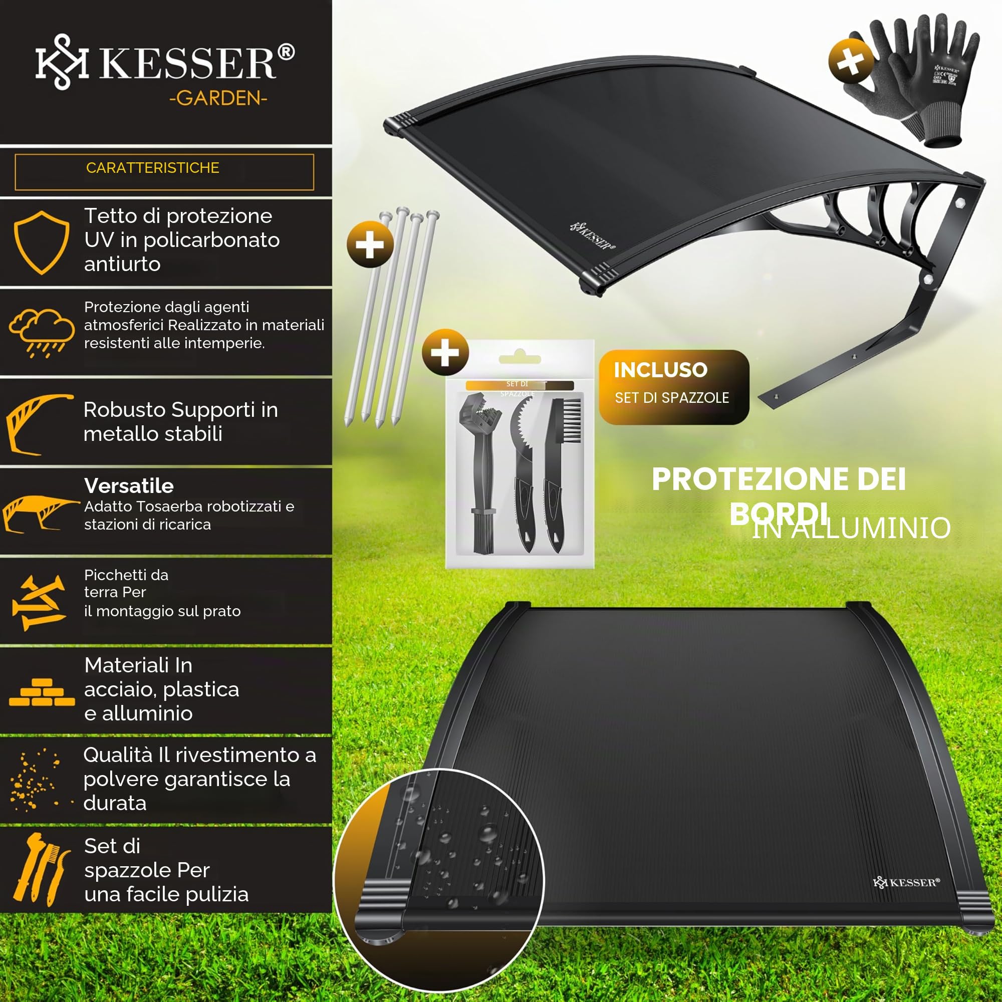 KESSER Tetto da Garage | Coperture | Carport | Rifugio per robot da erba, tosaerba automatico da giardino | Resistente alle intemperie | Nero