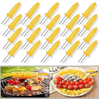 20Pcs Corn Holders, Sweetcorn Holders Corn on The Cob Skewers, 6.5cm Twin Prong Corn Holders Stainless Steel Corn on The Cob Holders Skewers, for Outdoor BBQ Cooking Home BBQ Cooking