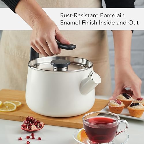 Miniatura 5 de KitchenAid Teakettles Enamel-on-Steel Stovetop Whistling Teakettle, Induction Ready, Stainless steel Lid, 2 Quart - White