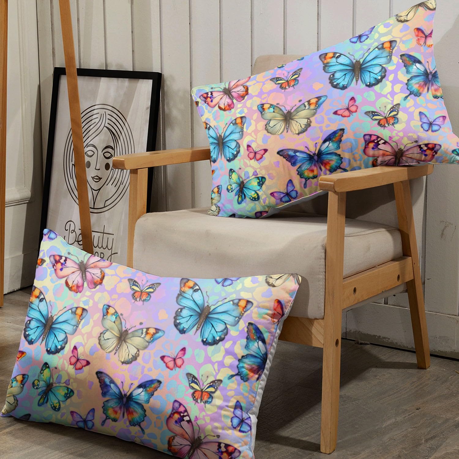 Juego de sábanas de mariposas de 4 piezas para niños, juego de sábanas con estampado de mariposas en acuarela con 1 sábana encimera y 1 sábana bajera + 2 fundas de almohada (mariposas