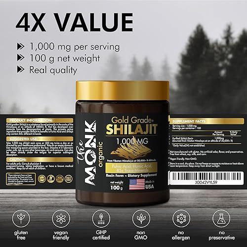 Miniatura 3 de Resina Shilajit orgánica del Himalaya con ácido fúlvico, ácido húmico, más de 85 minerales, grado dorado Plus, 3.53 oz, 1000 mg por porción,