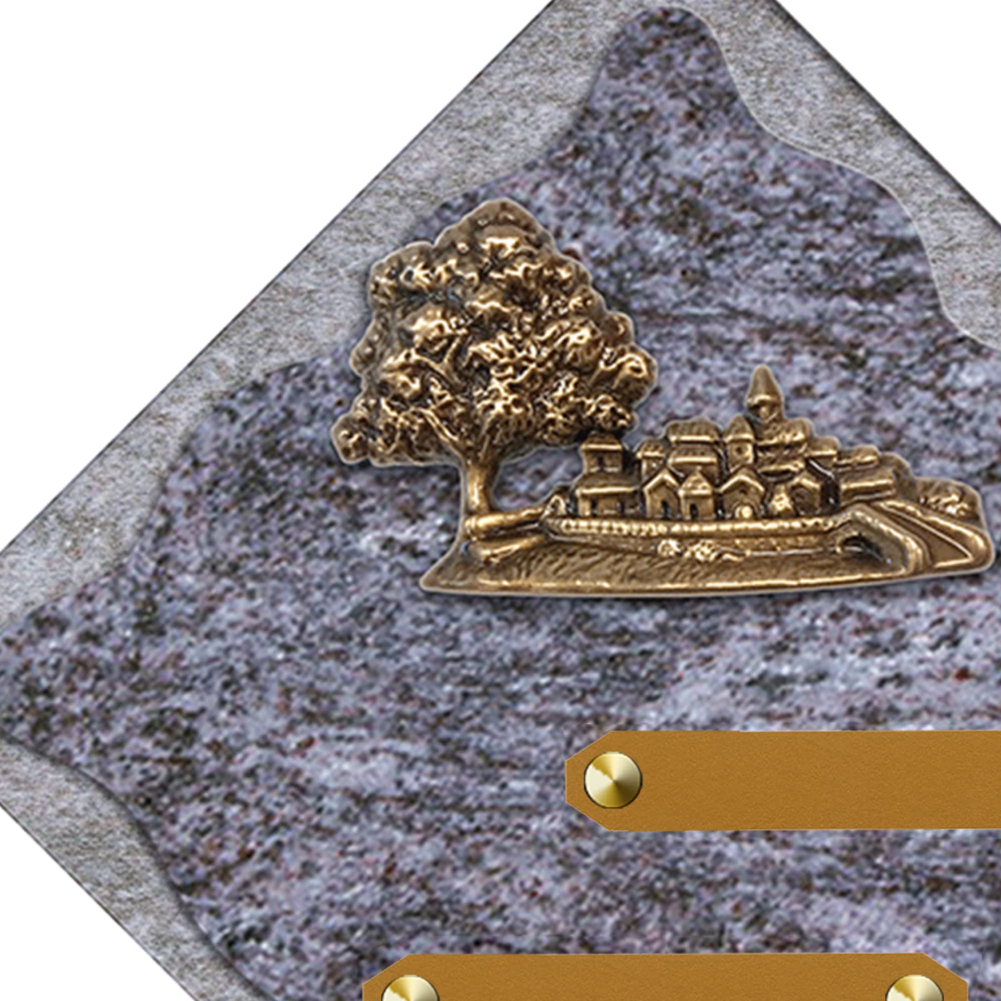 Plaque funéraire personnalisée losange - Granit - assemblée en France - bronze village - H 28 X L 28 cm - 3 textes