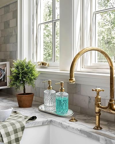 Miniatura 3 de JASAI Dispensador de jabón de vidrio transparente deslumbrante de 18 onzas con bomba dorada para baño, dispensador de jabón de cocina recargable