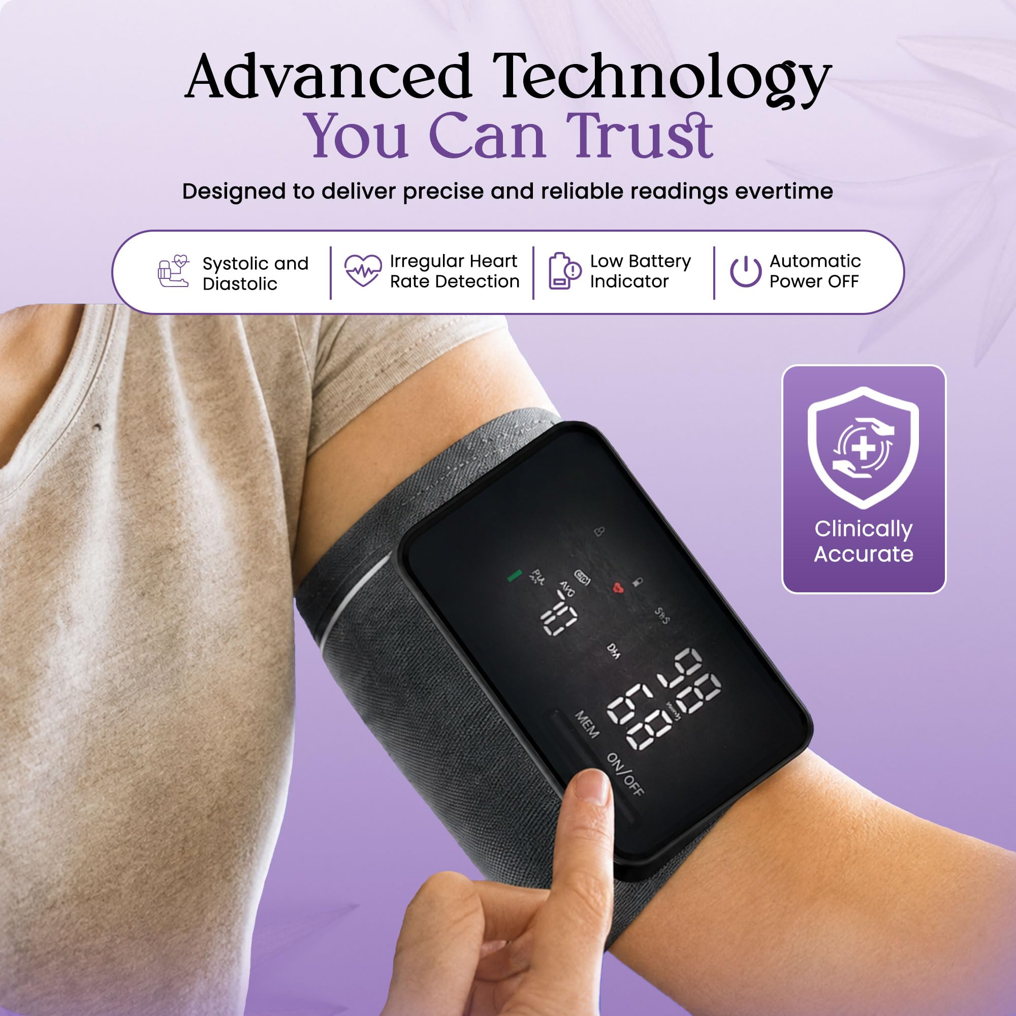 Monitor de presión arterial DBP-62D0L para la parte superior del brazo, monitor BP totalmente automático con puño extra grande de 22-42 cm, memoria 300 de usuario doble, recargable por USB