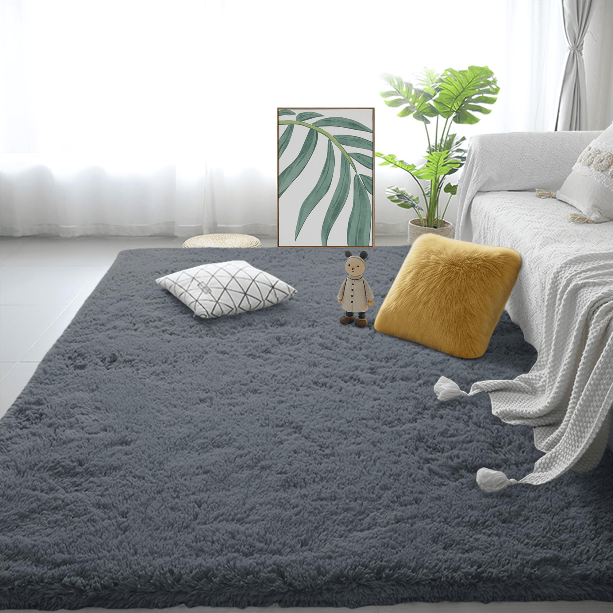 Tapis chambre tout doux moderne gris foncé pour lit adulte et ado